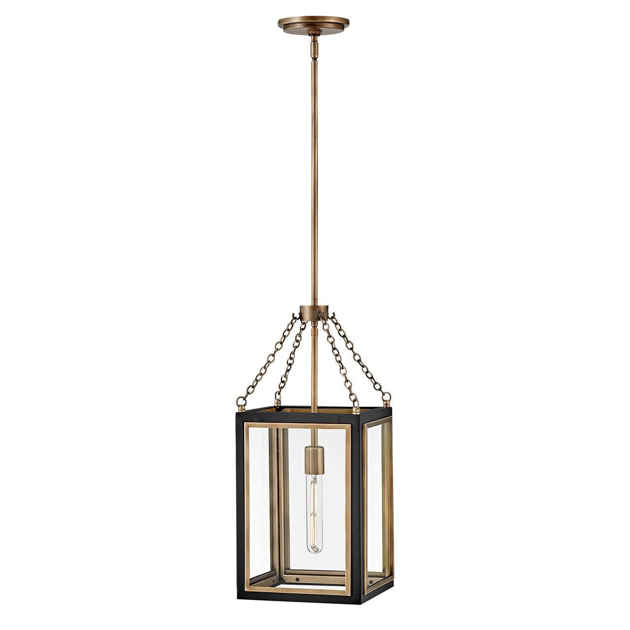 Shown in Black with Heritage Brass Accents finish and Clear glass