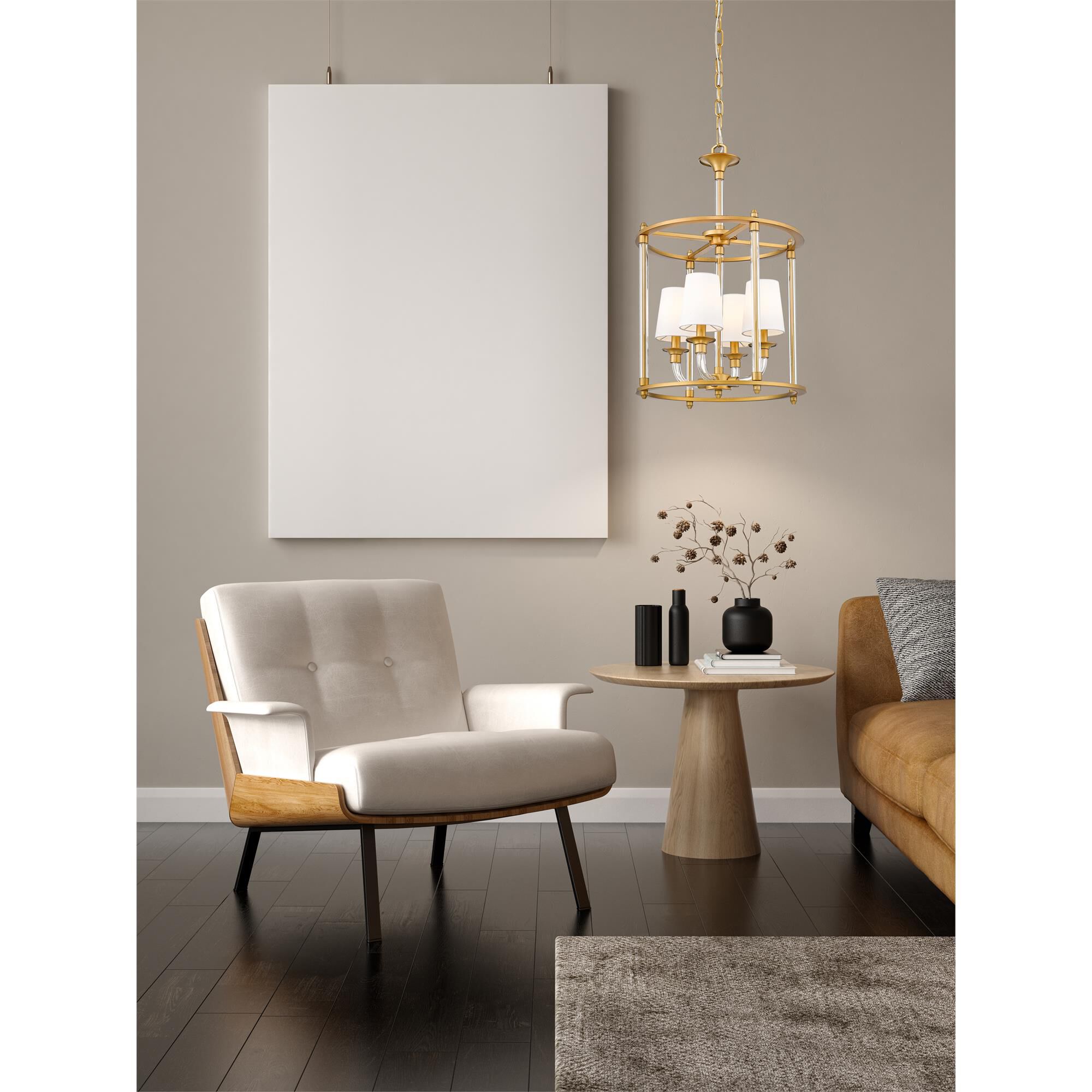 Shown in Rubbed Brass finish and White glass and White shade