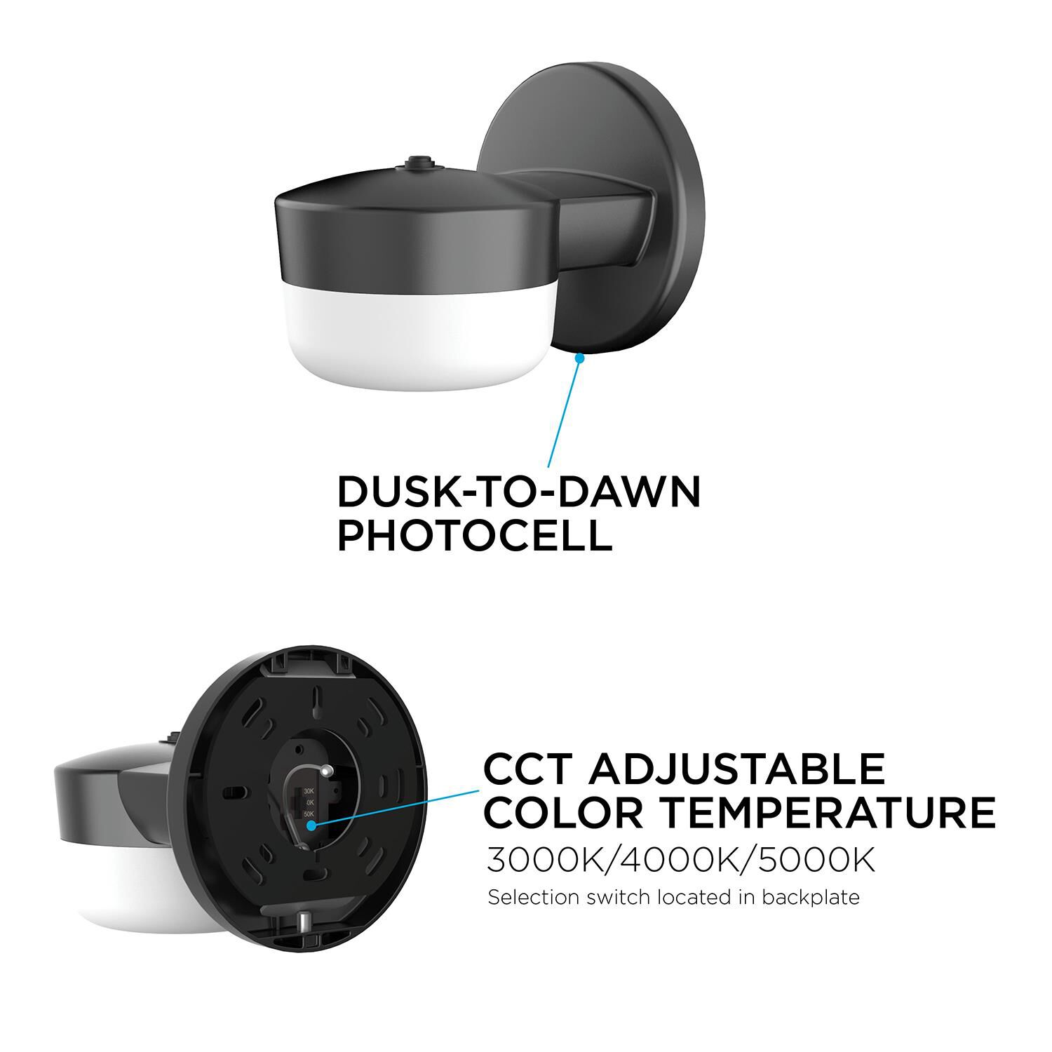 Shown in Black finish and White Polycarbonate shade