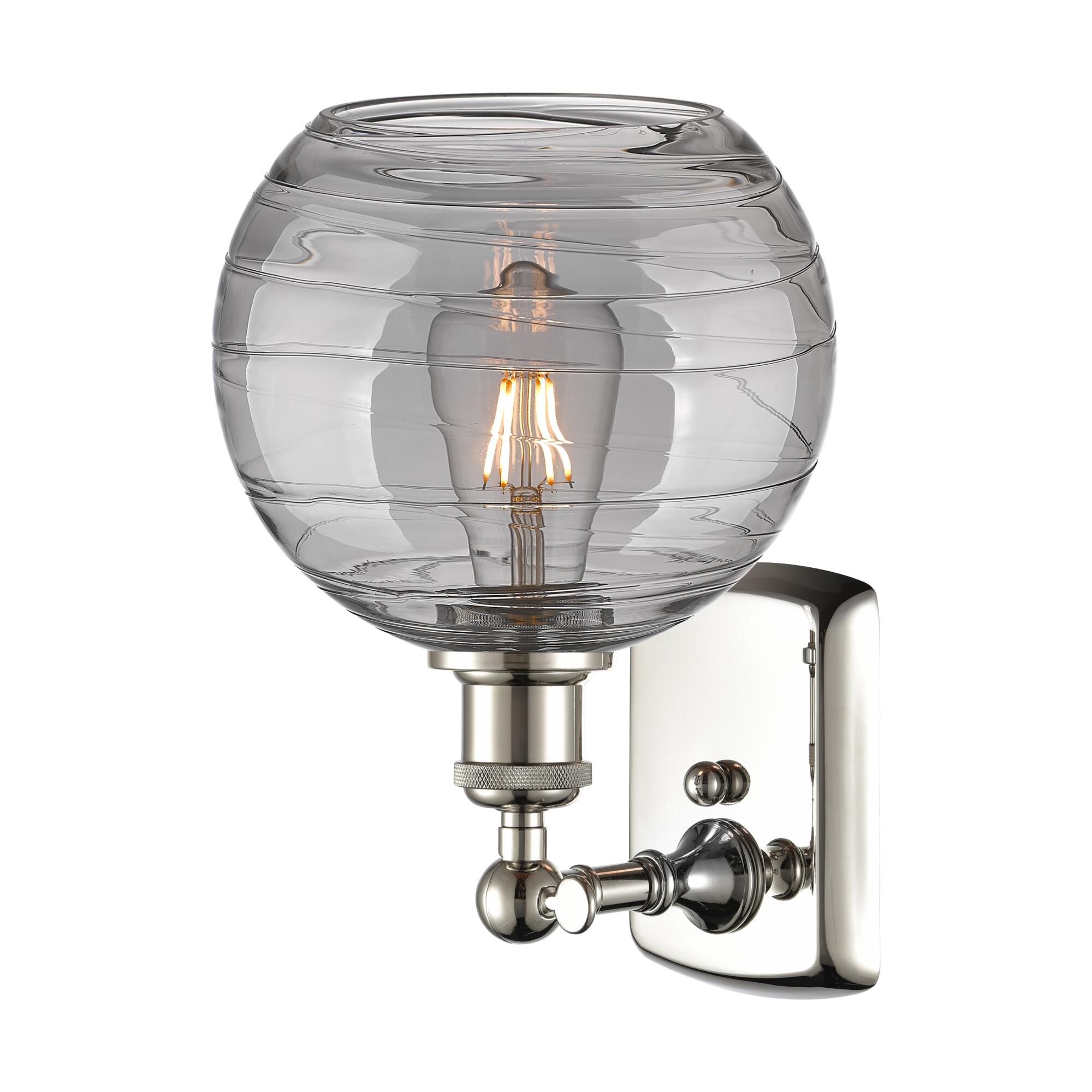 Shown in Polished Nickel finish and Light Smoke Deco Swirl glass