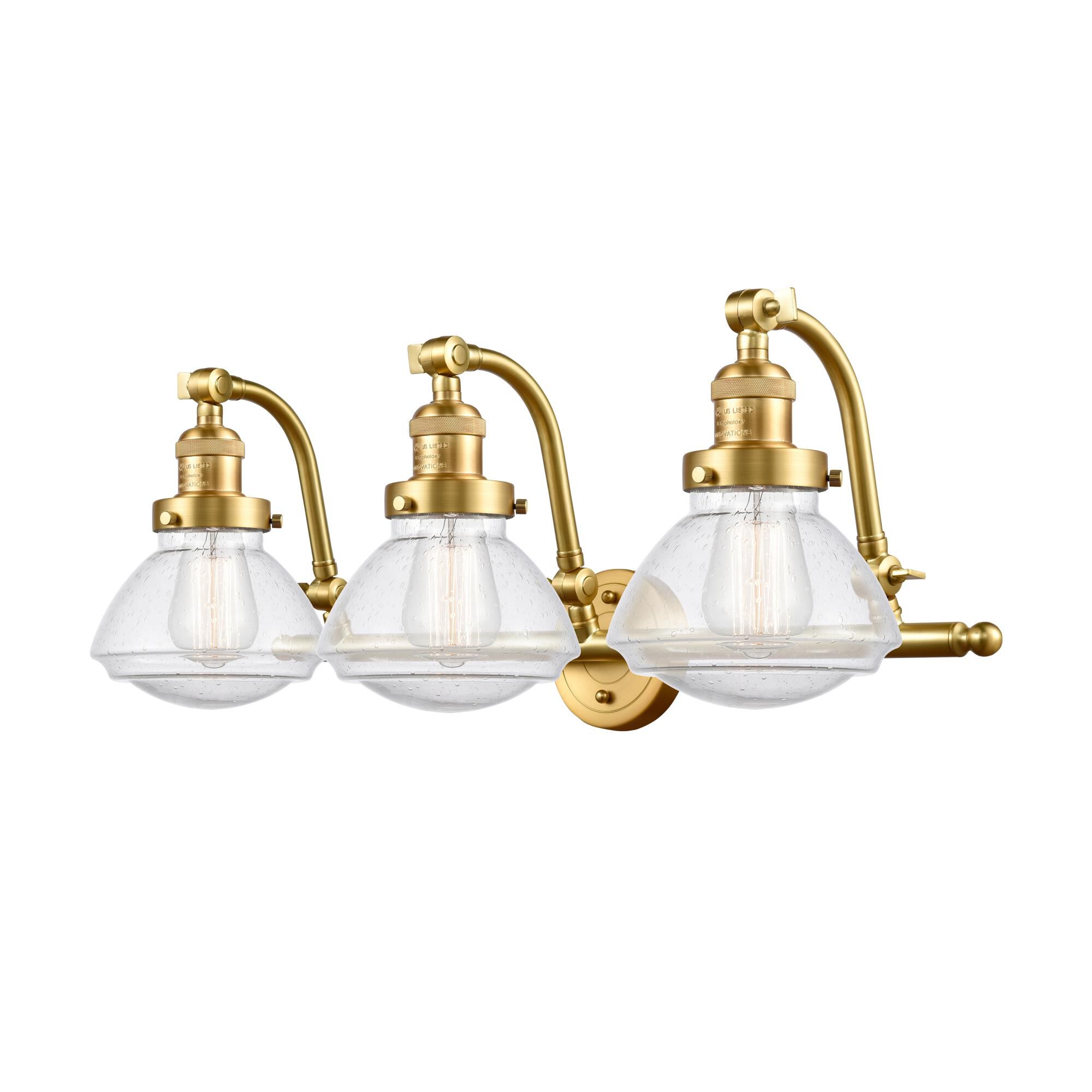 Shown in Satin Gold finish and Seedy Olean glass