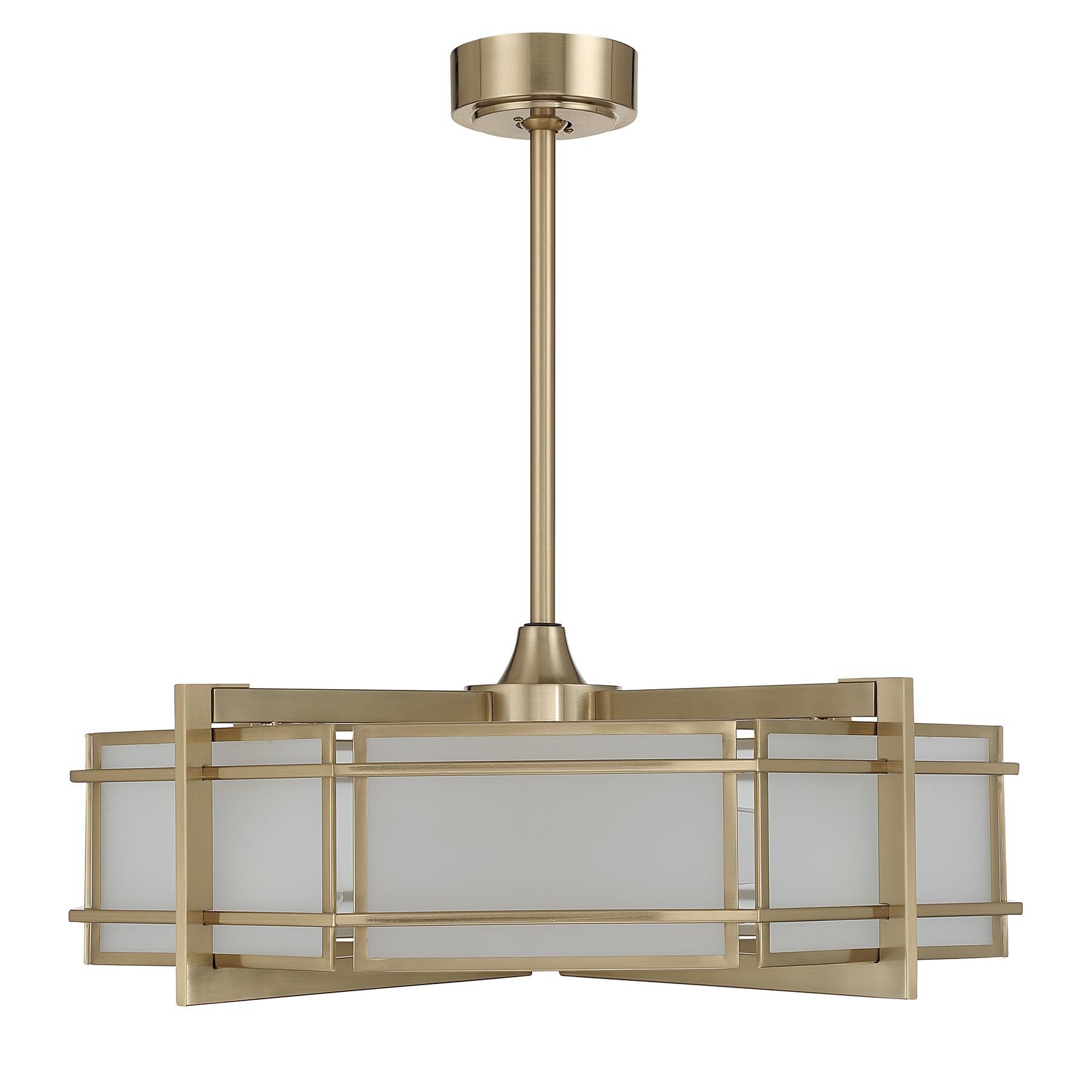 Shown in Noble Brass finish and Frosted Panels glass