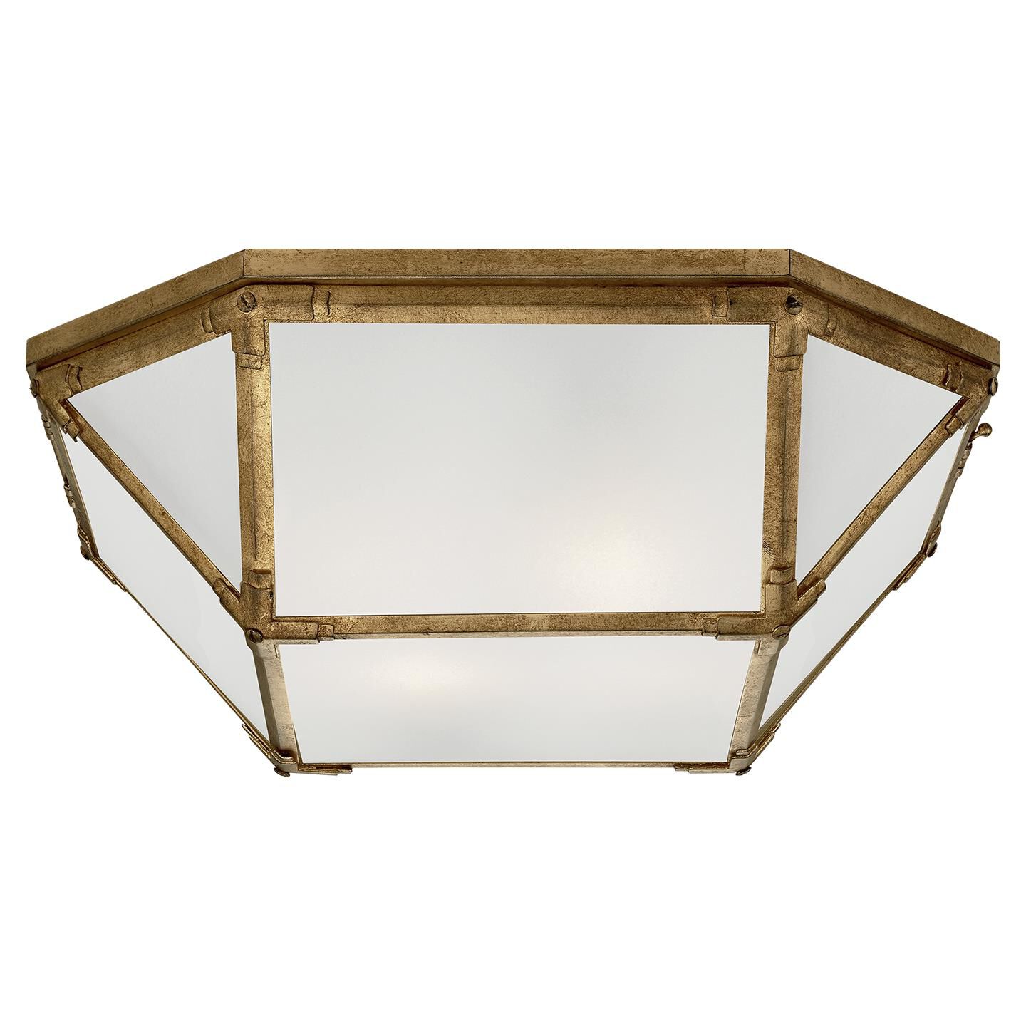 Shown in Gilded Iron finish and Frosted glass and White Glass shade and Polished Nickel accent