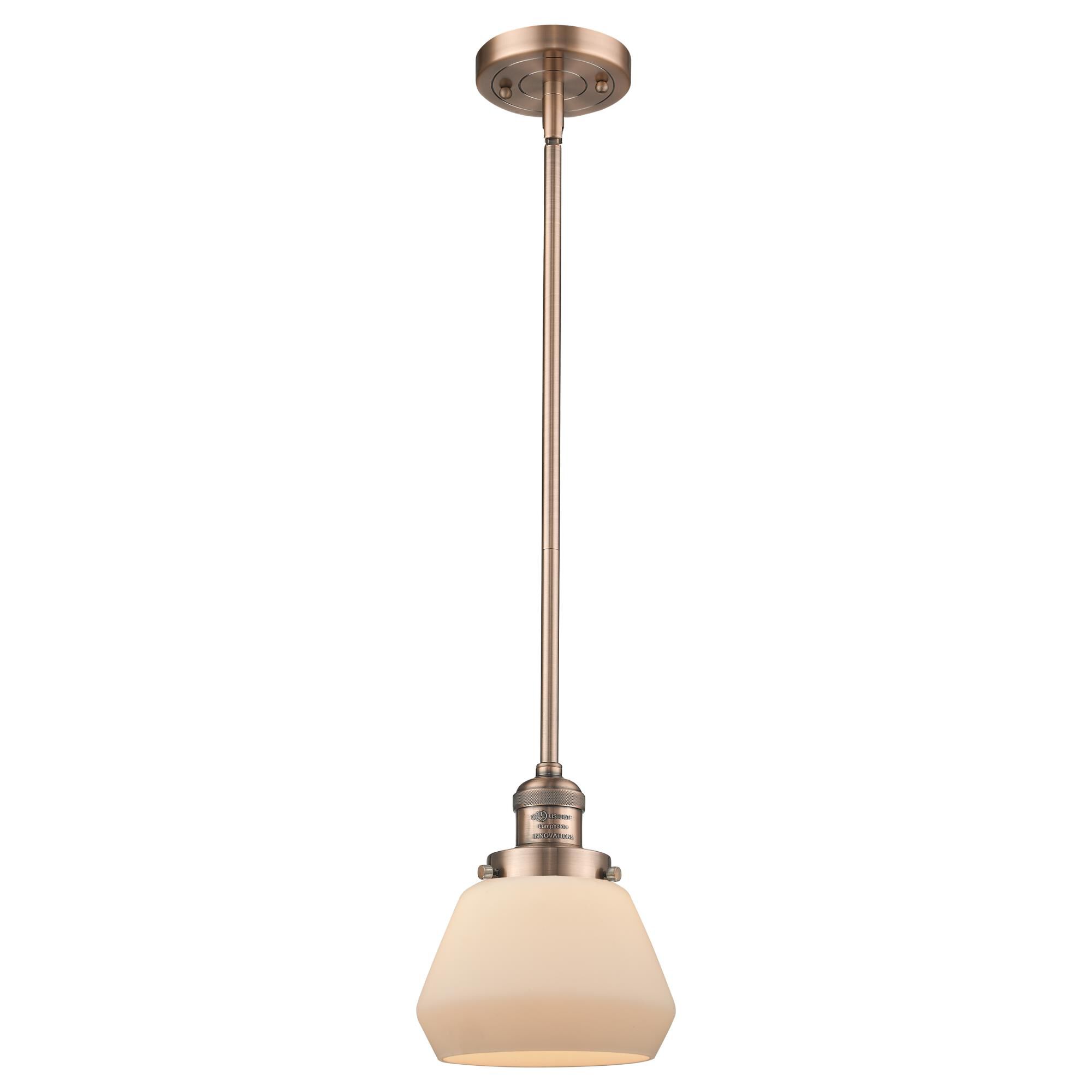 Shown in Antique Copper finish and Matte White Cased glass