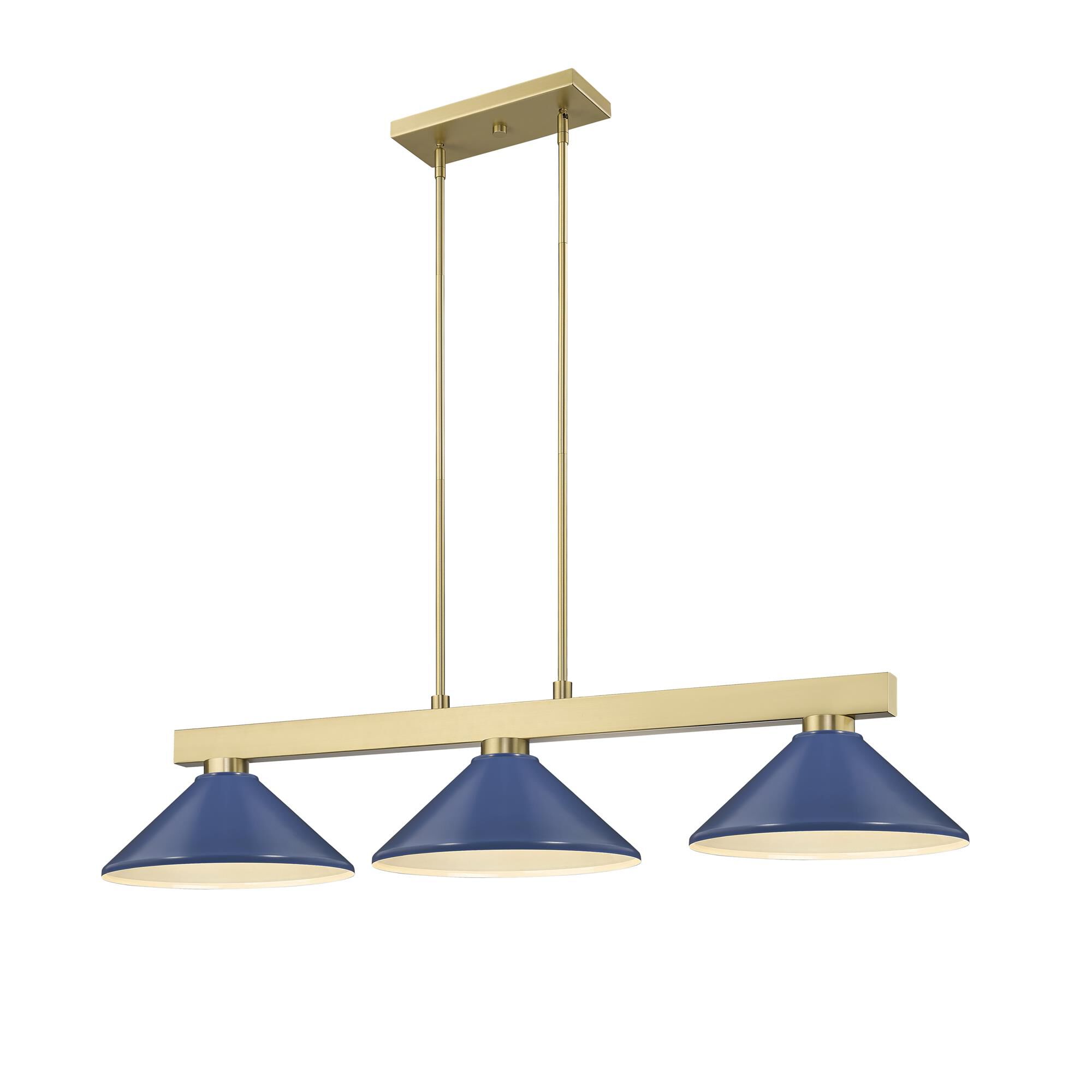Shown in Modern Gold finish and Navy Blue glass and Navy Blue shade