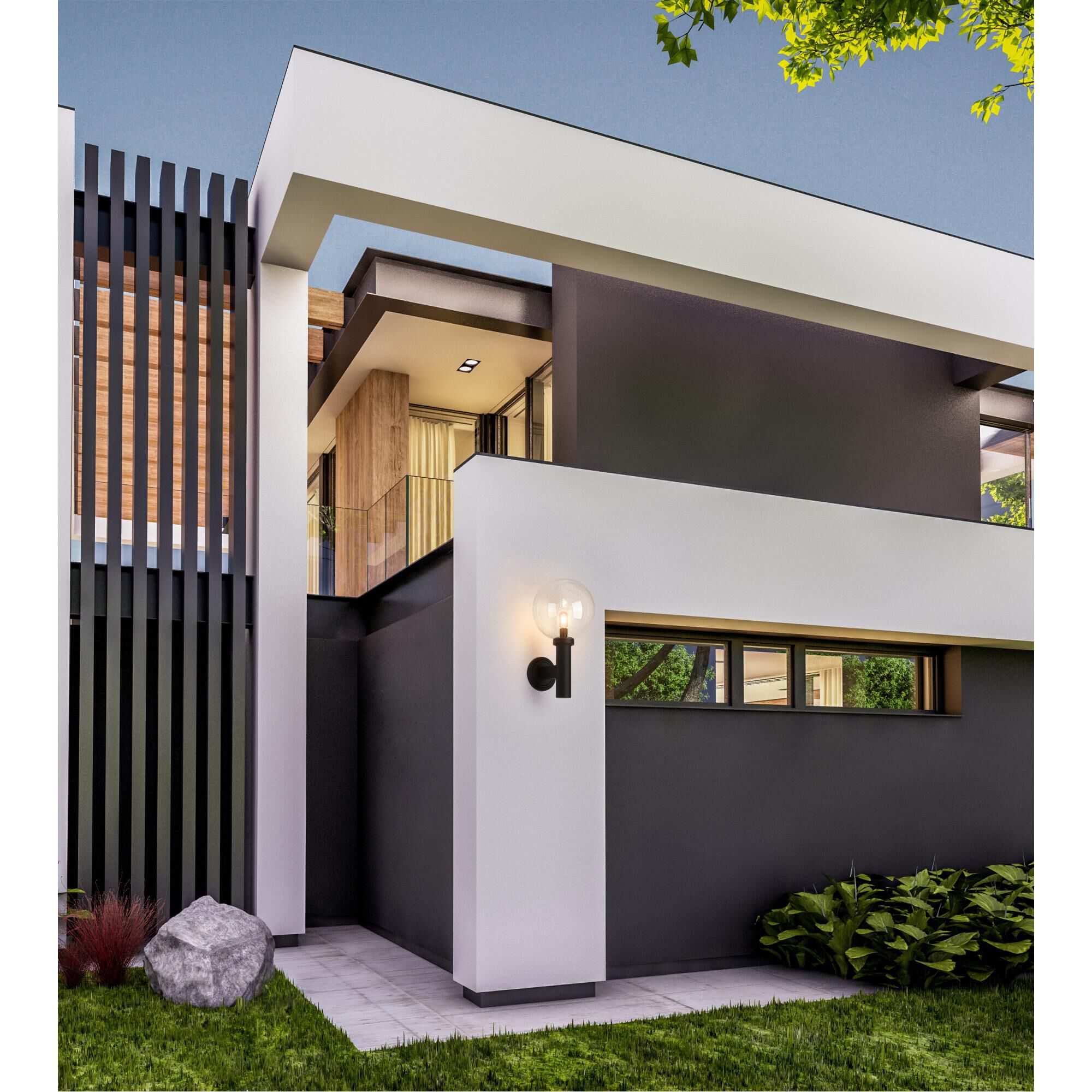 Shown in Black finish and Clear Seedy glass