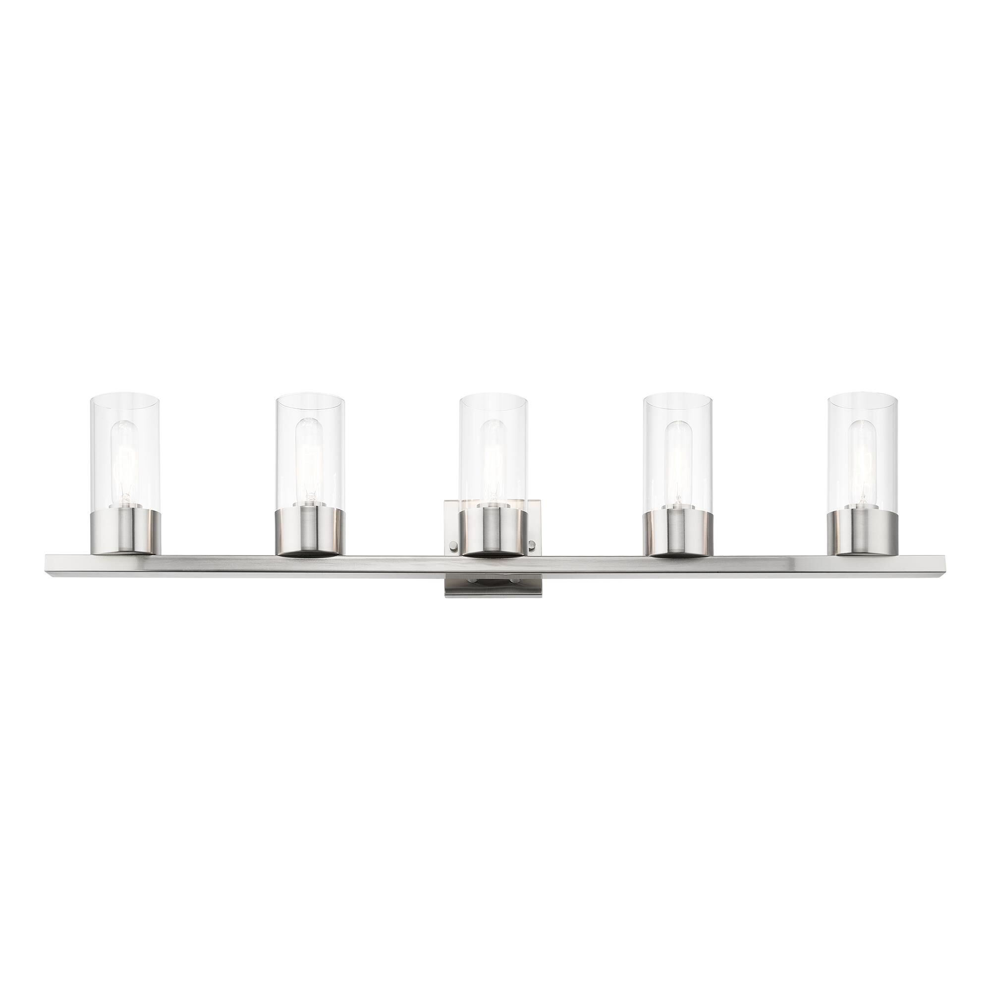 Shown in Brushed Nickel finish and Clear glass