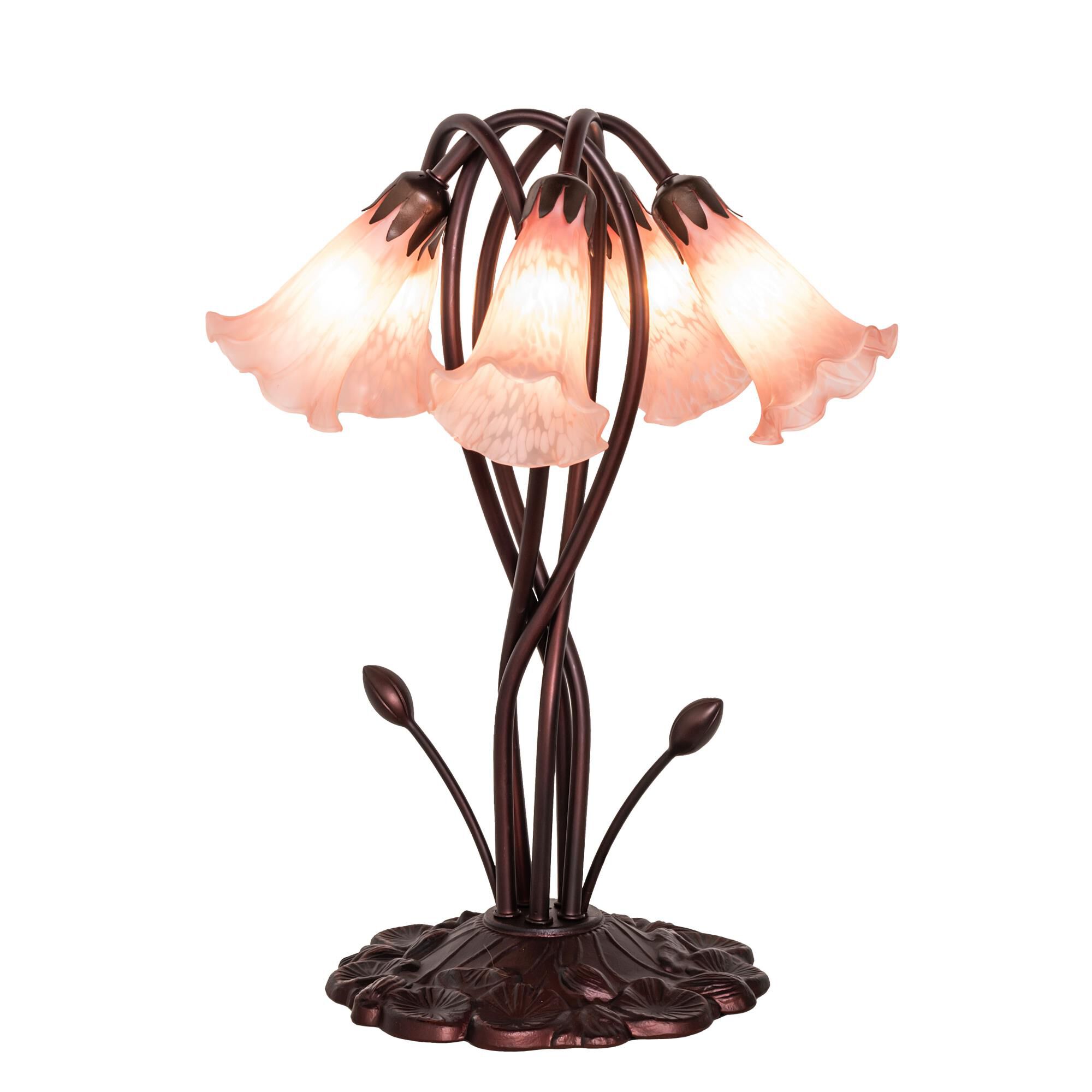 Shown in Mahogany Bronze finish and Petal Pink glass