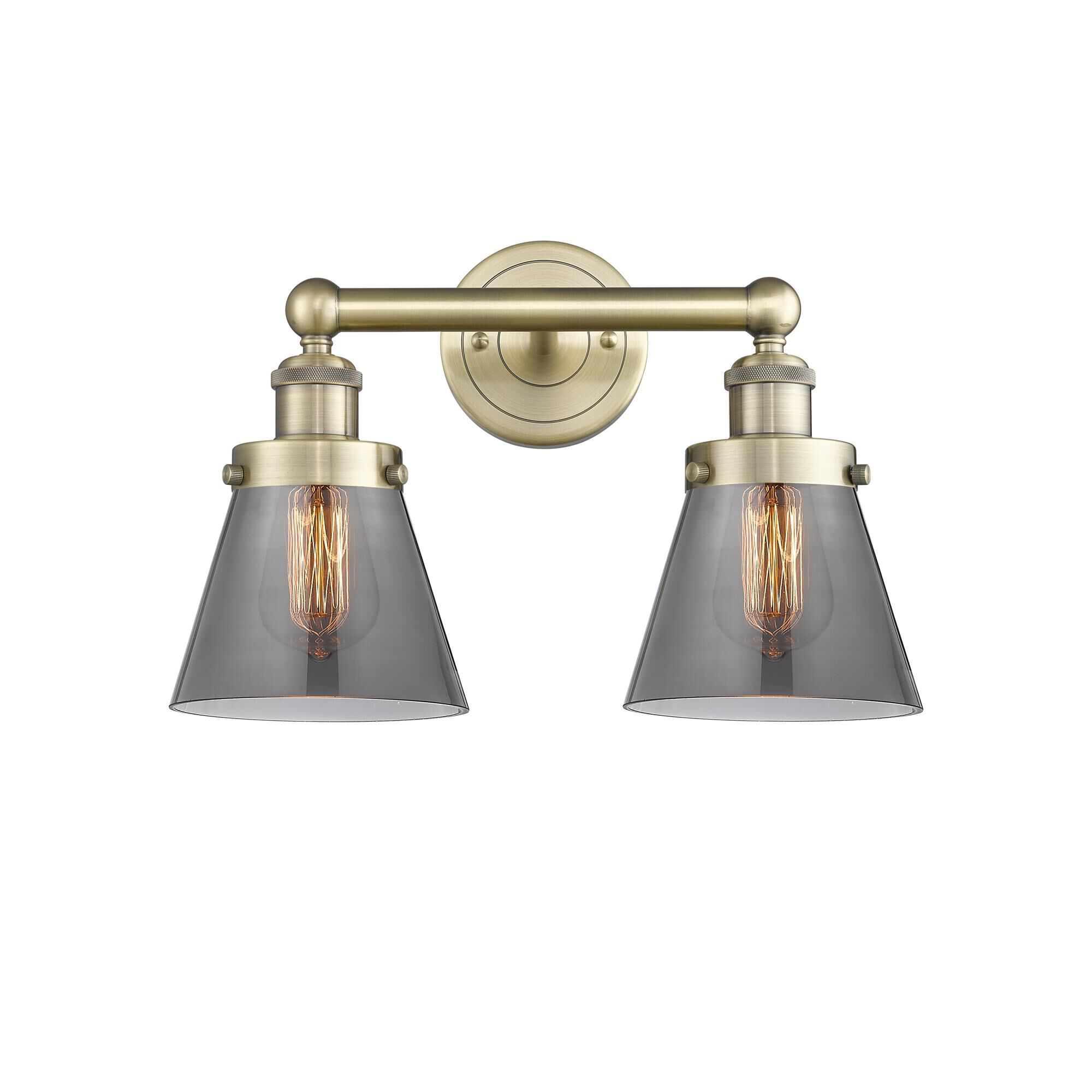 Shown in Antique Brass finish and Plated Smoke glass