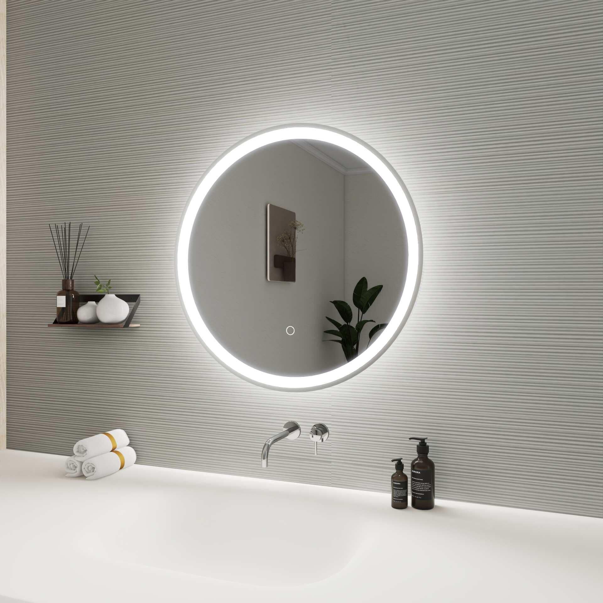 Harmoni 24 Inch Round LED Lighted Mirror by Elegant Decor