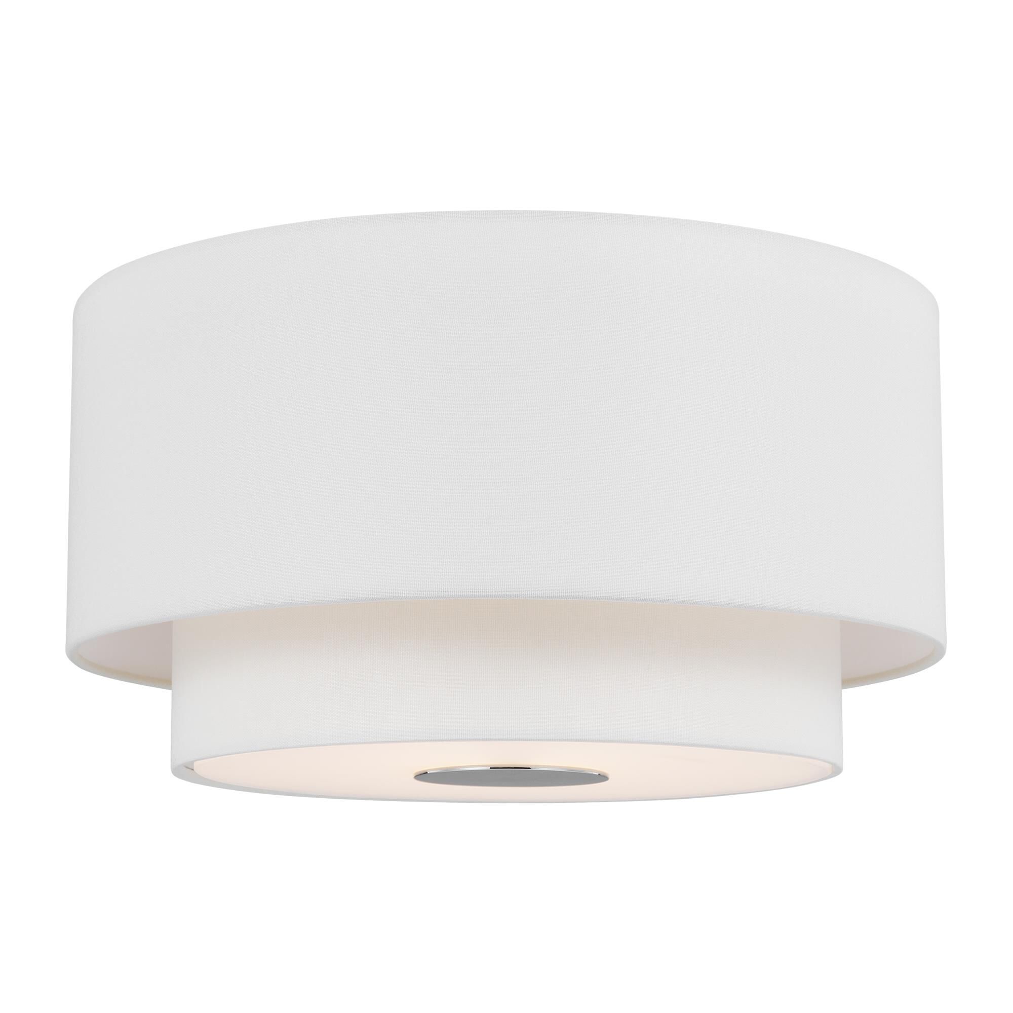 Shown in Polished Nickel finish and White Linen Fabric shade