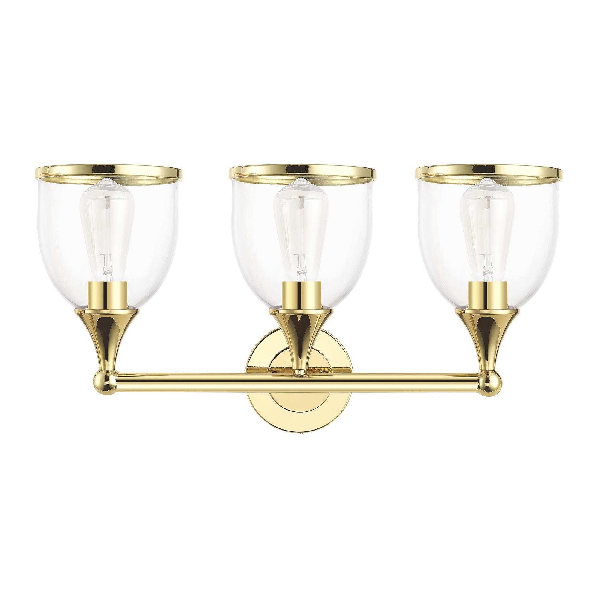 Shown in Polished Brass finish and Mouth Blown Clear glass