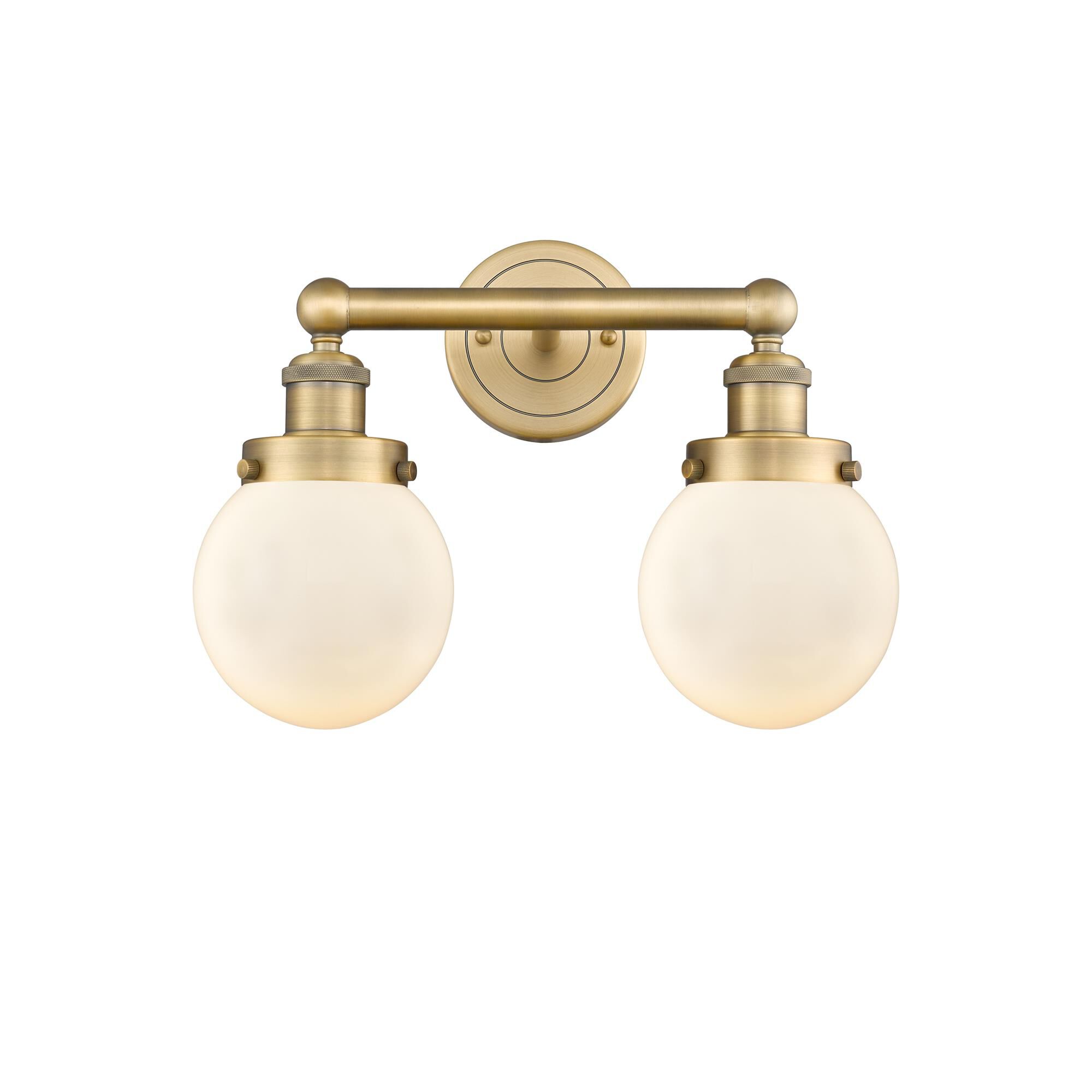 Shown in Brushed Brass finish and Matte White glass