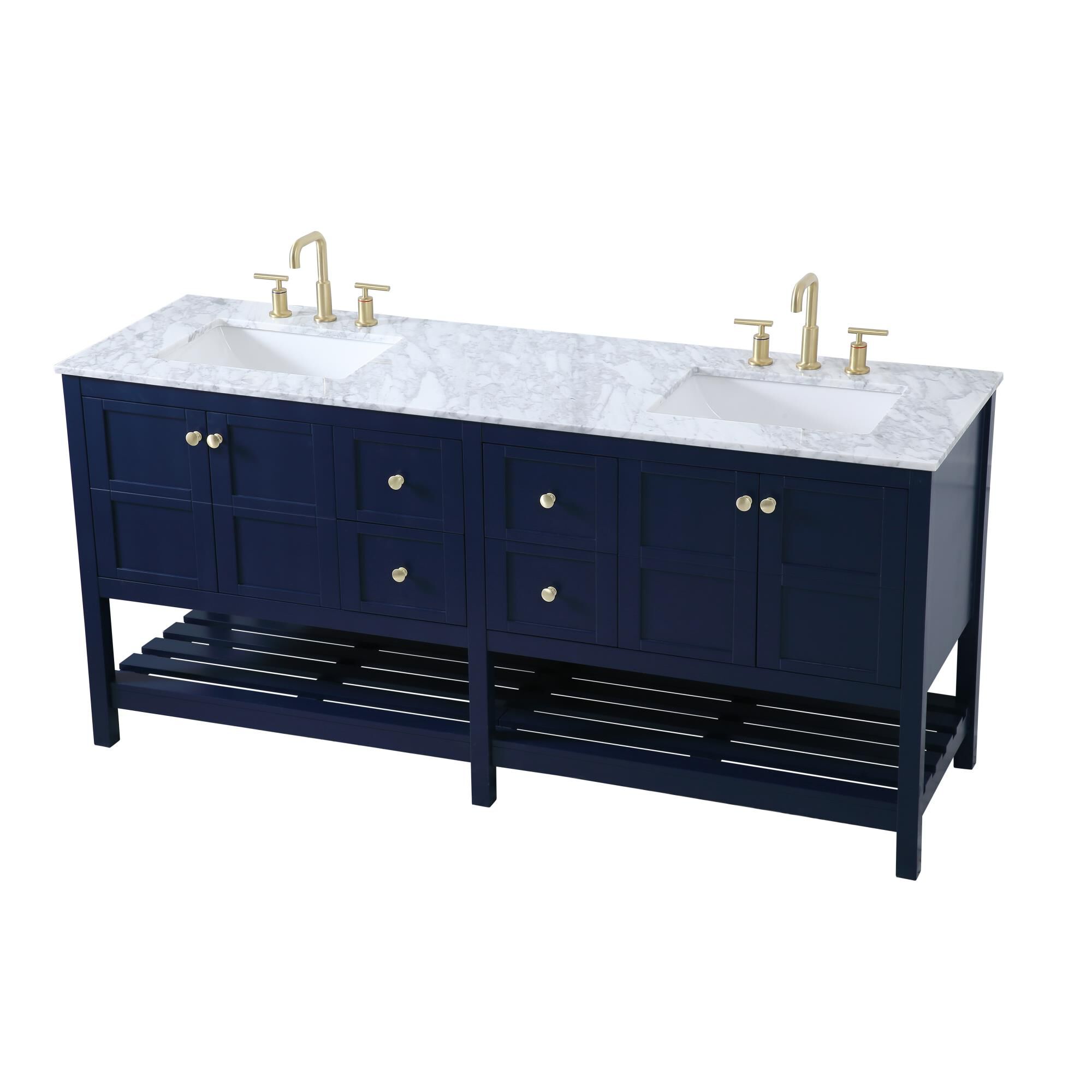 Shown in Blue And Gold With Carrara White Marble finish