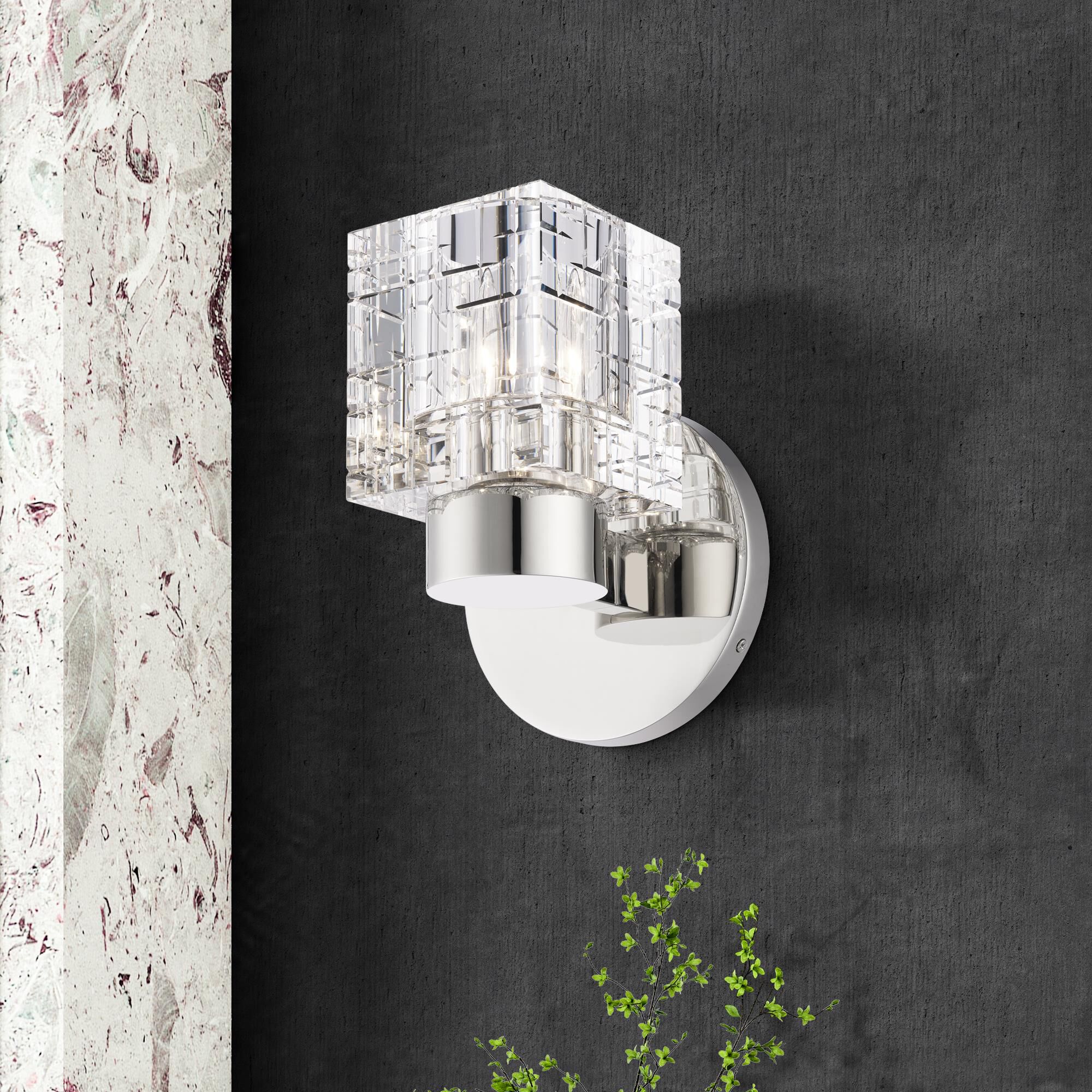 Shown in Polished Nickel finish and Crystal glass