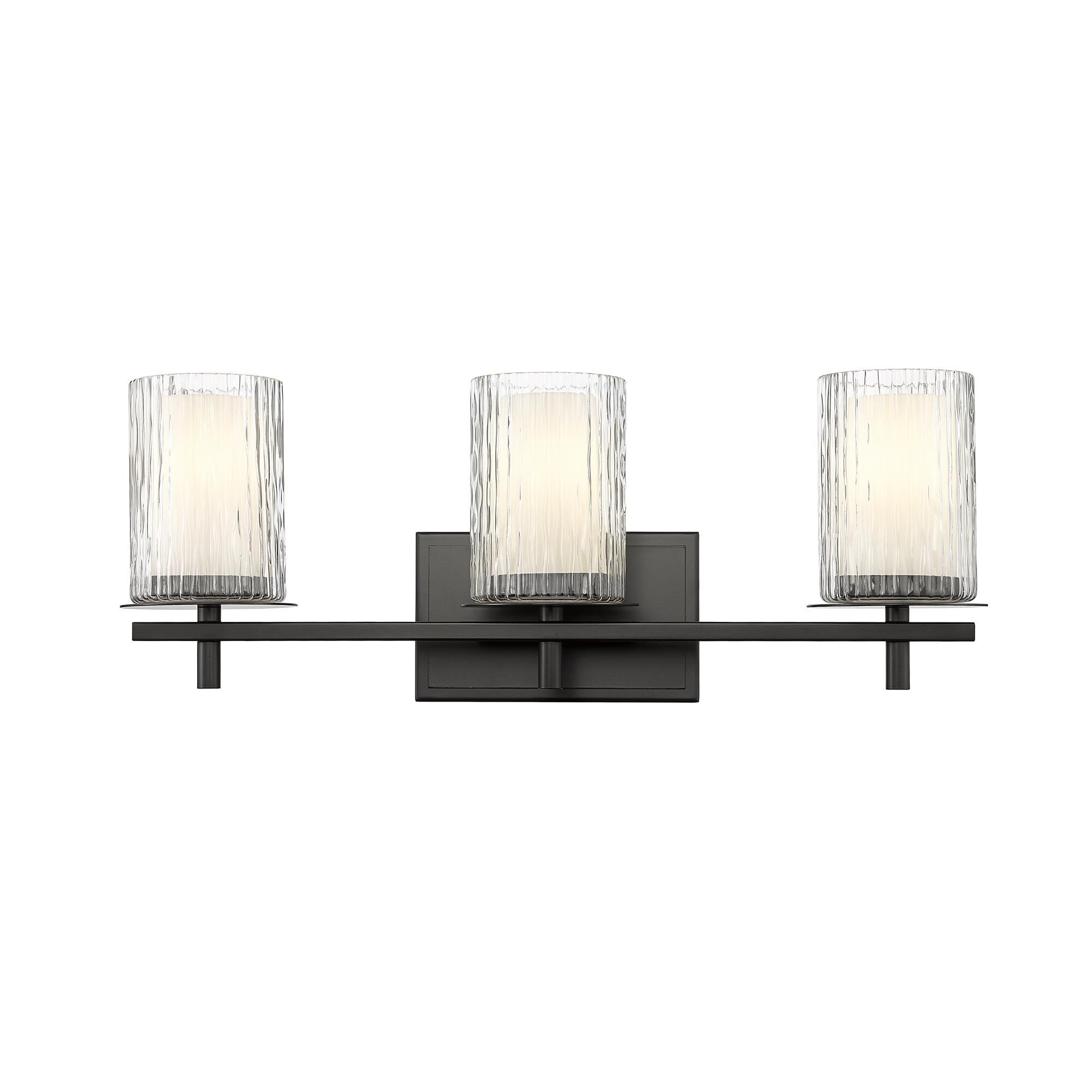 Shown in Matte Black finish and Clear + Etched Opal glass and Clear + Etched Opal shade
