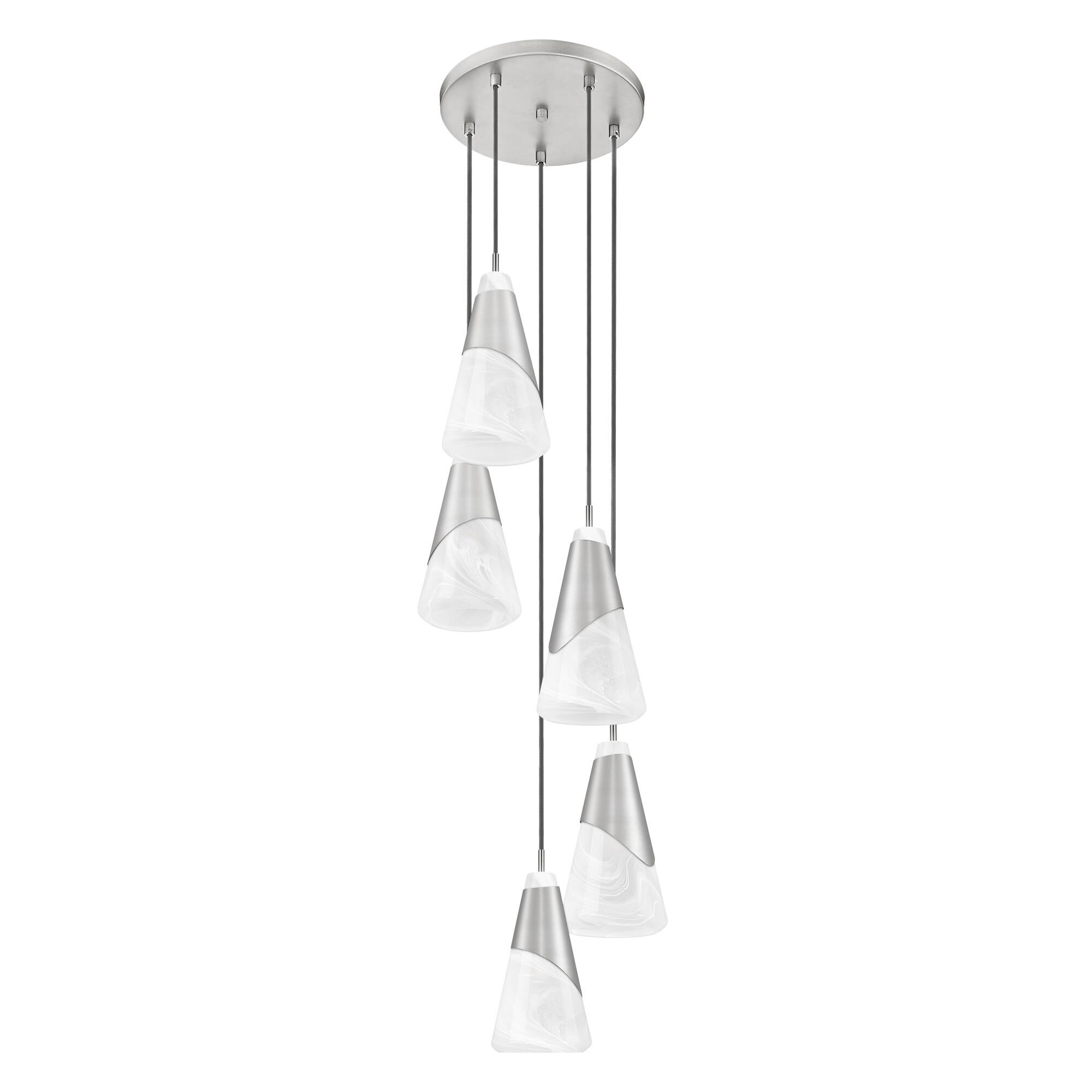 Shown in Brushed Nickel finish and White Swirl glass and White Swirl shade