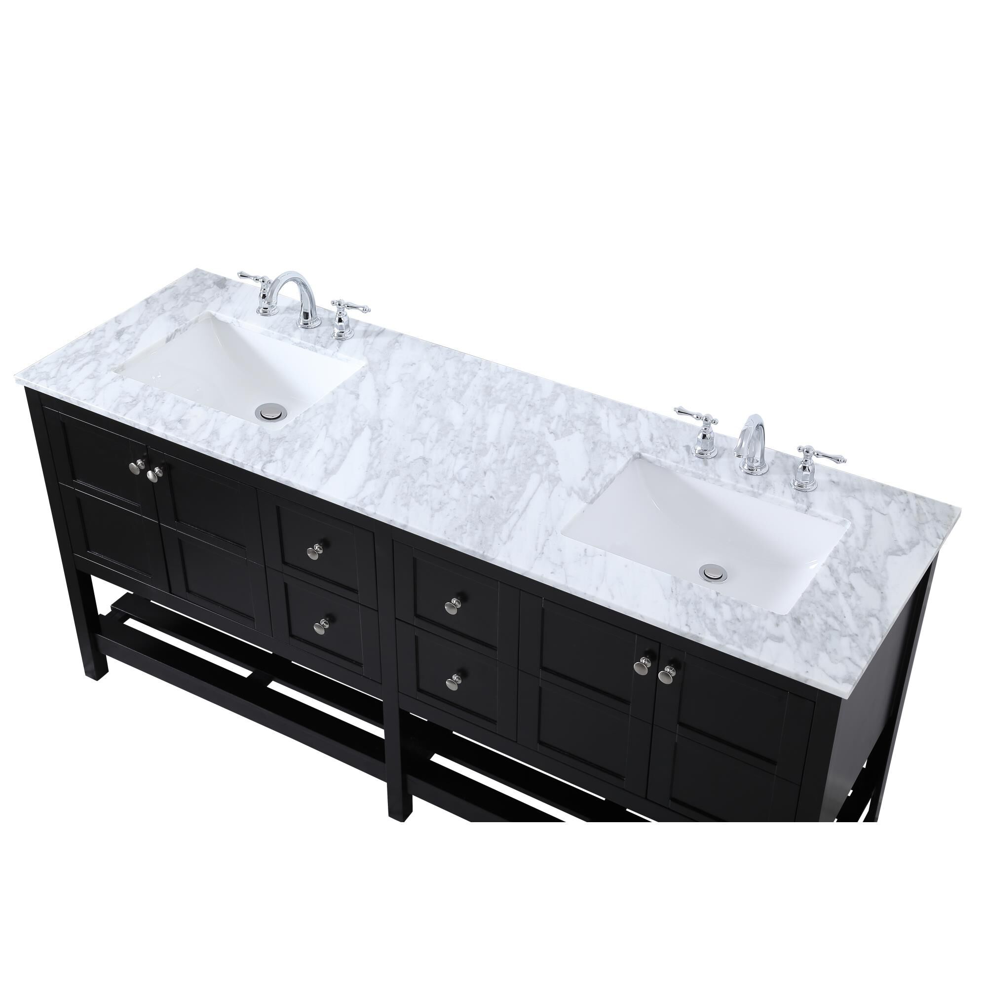 Shown in Black And Brushed Nickel With Carrara White Marble finish