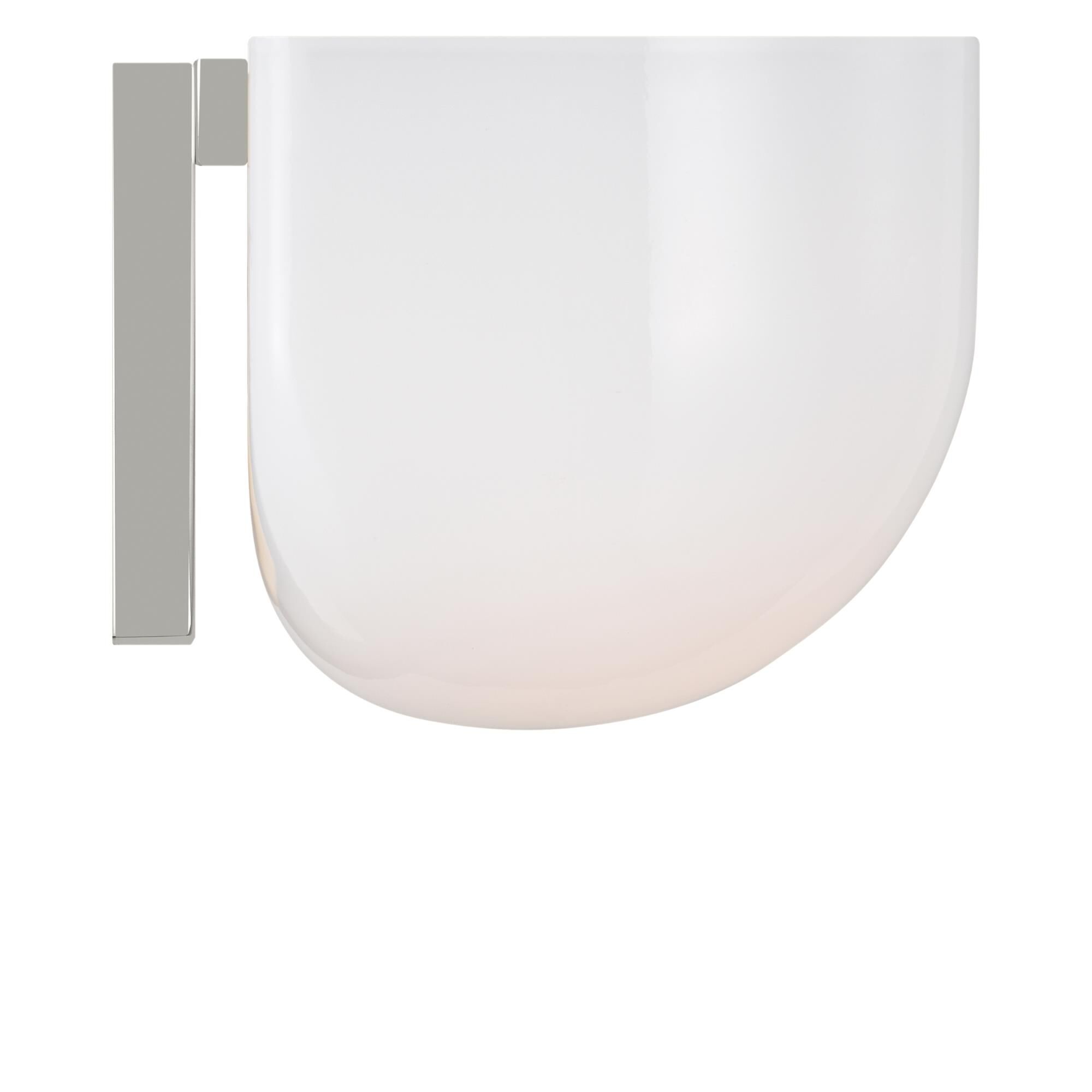 Shown in Polished Nickel finish and Milk glass