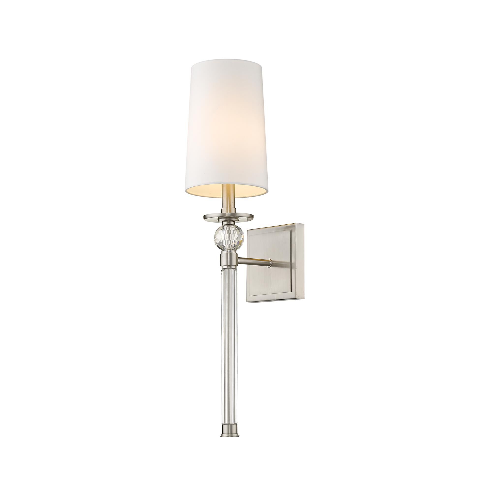 Shown in Brushed Nickel finish and Fabric glass and Fabric shade