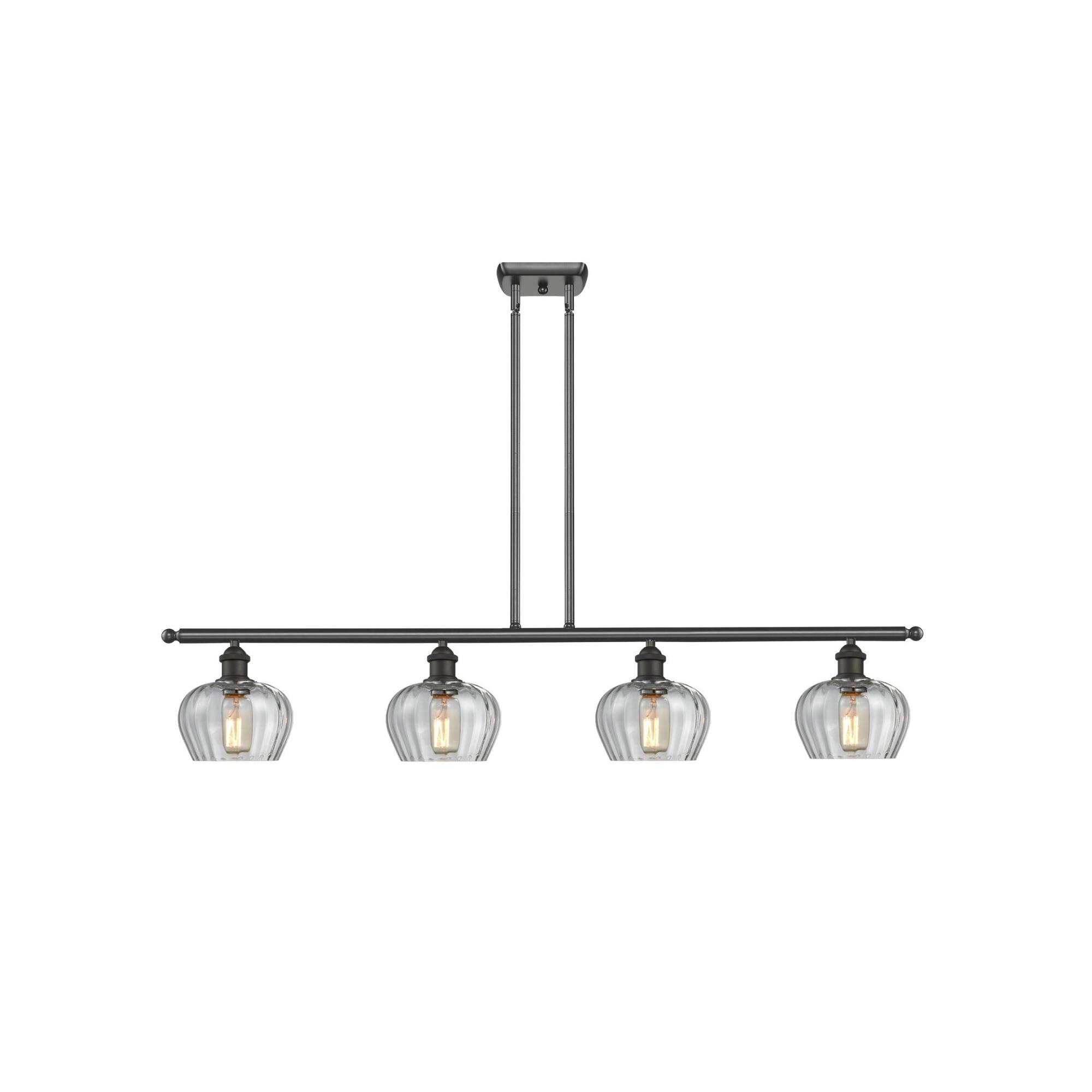 Shown in Oil Rubbed Bronze finish and Clear Fluted glass