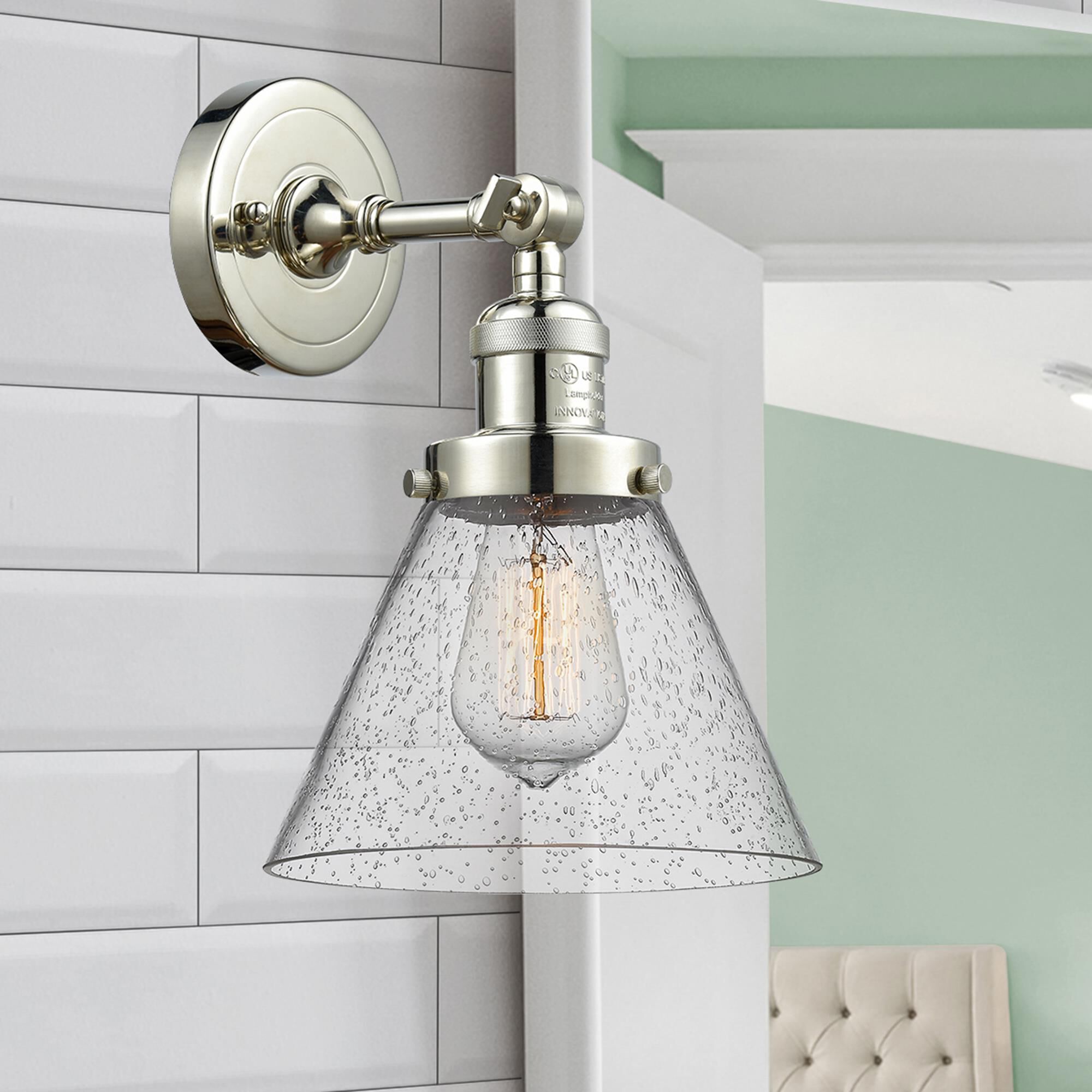 Shown in Polished Nickel finish and Seedy glass