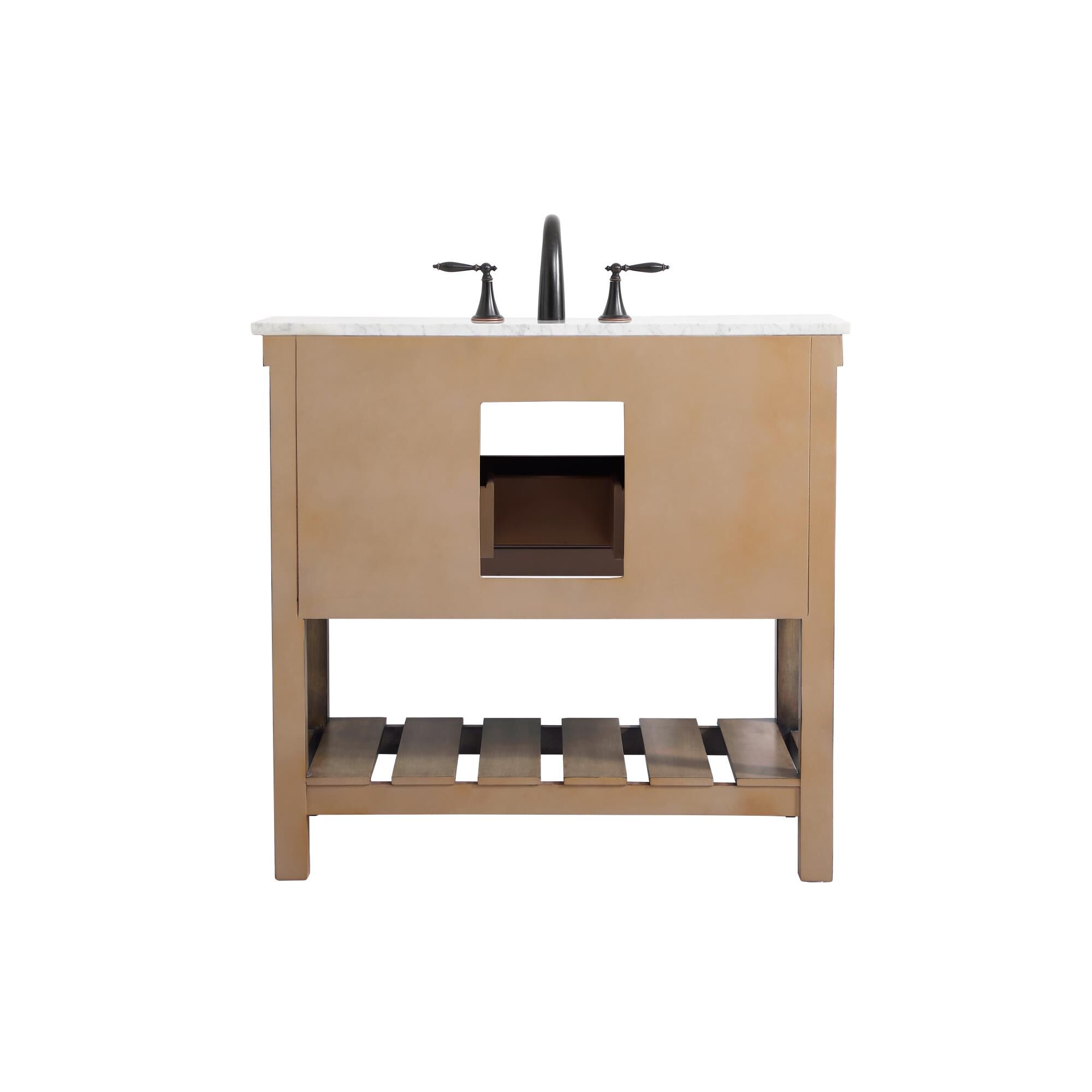 Shown in Driftwood finish and Without Backsplash accent