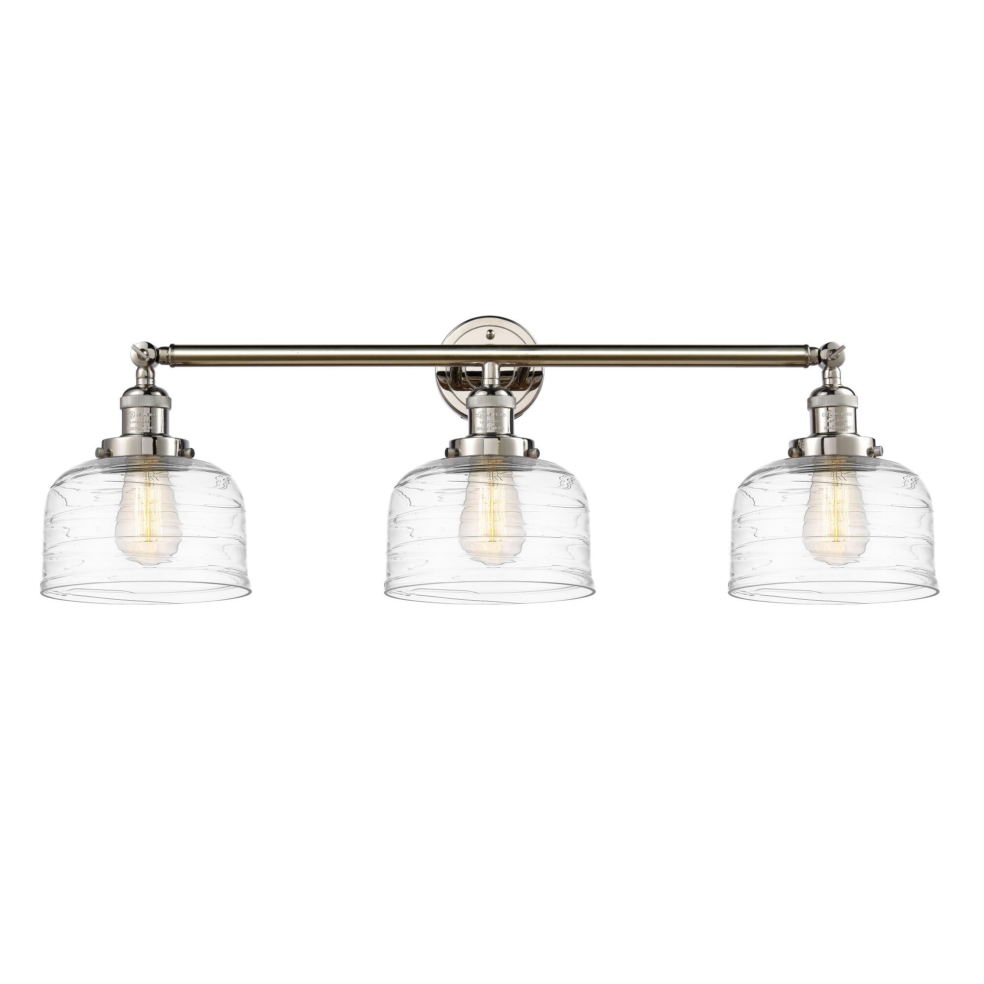 Shown in Polished Nickel finish and Clear Deco Swirl Large Bell glass