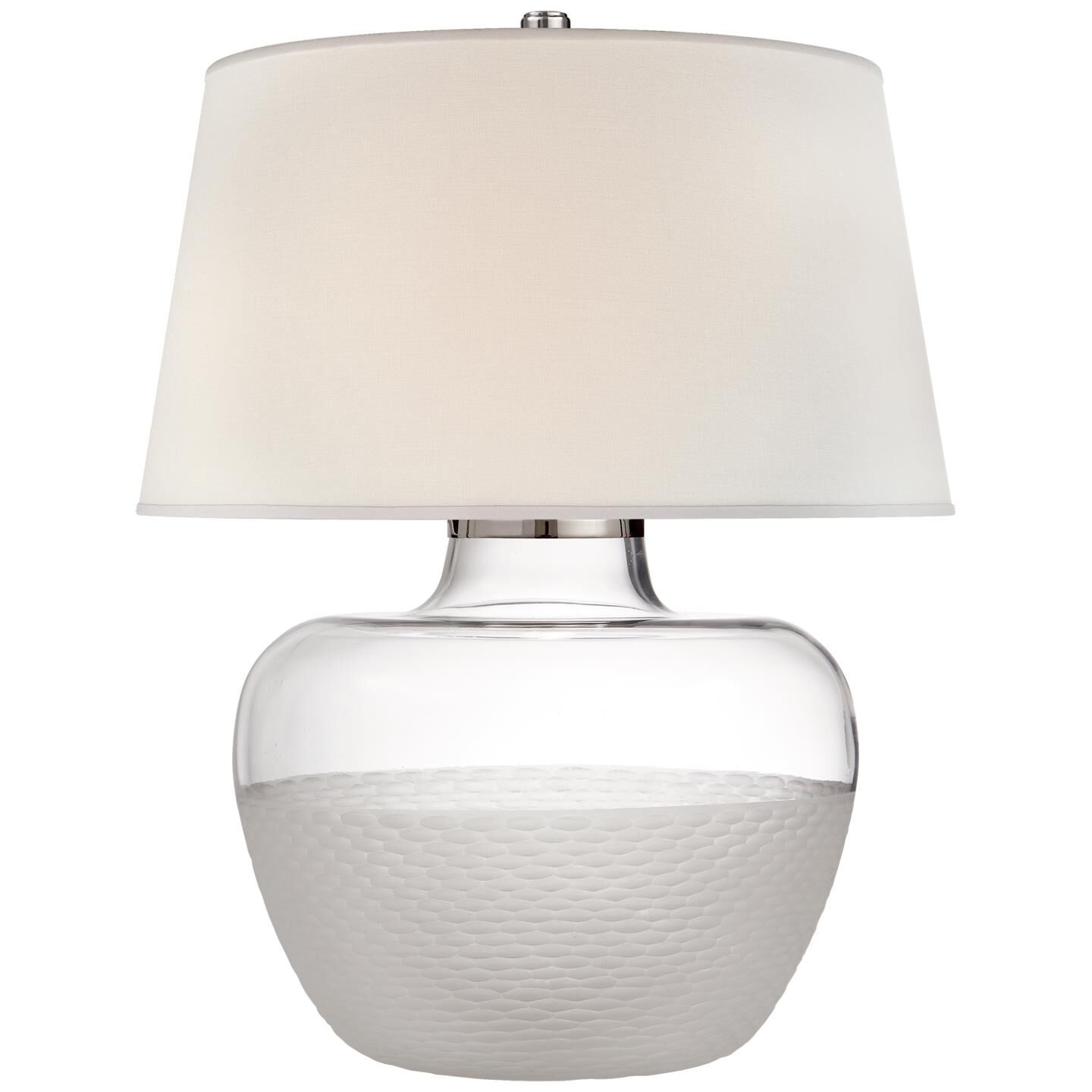 Shown in Clear Carved Glass finish and Percale shade