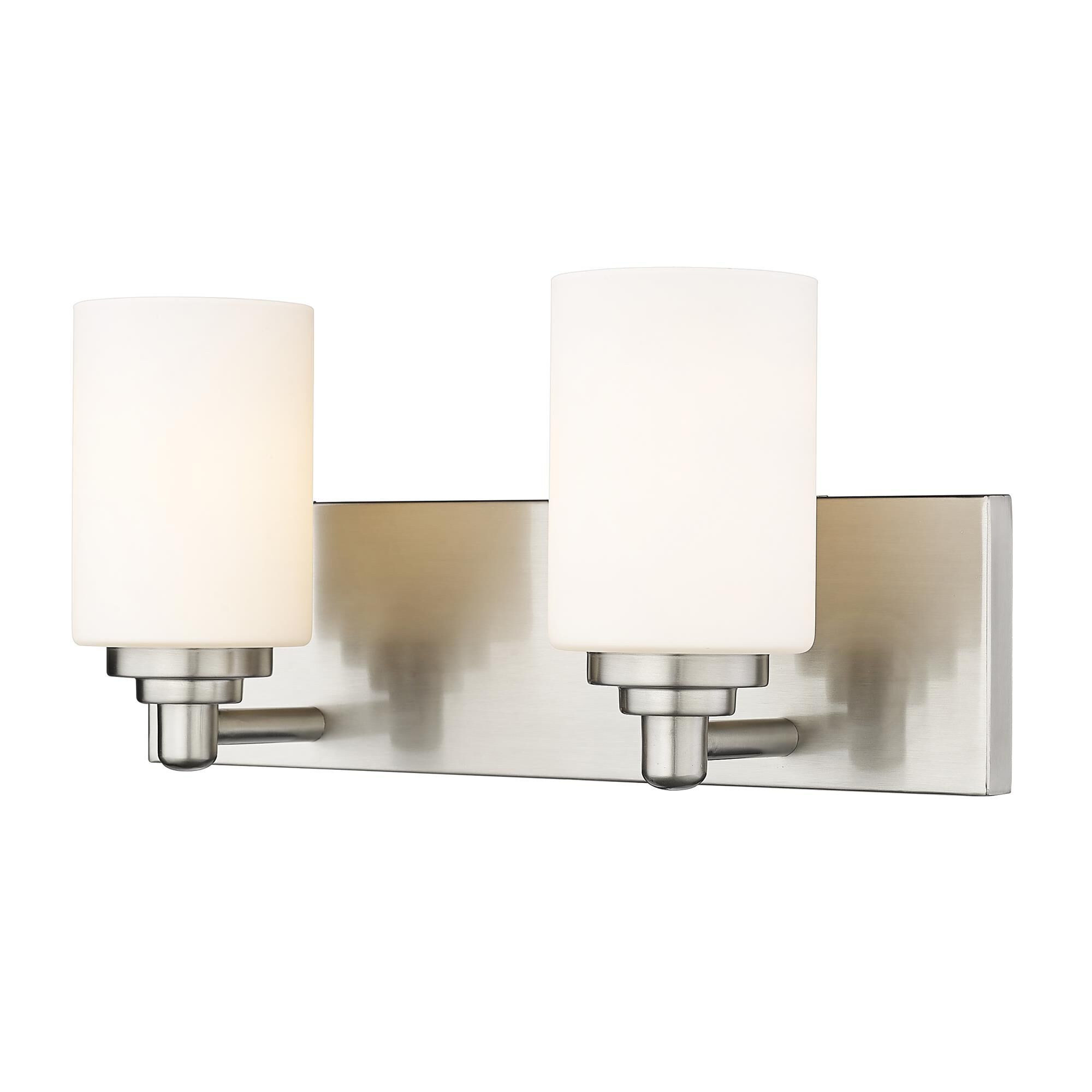 Shown in Brushed Nickel finish and White glass