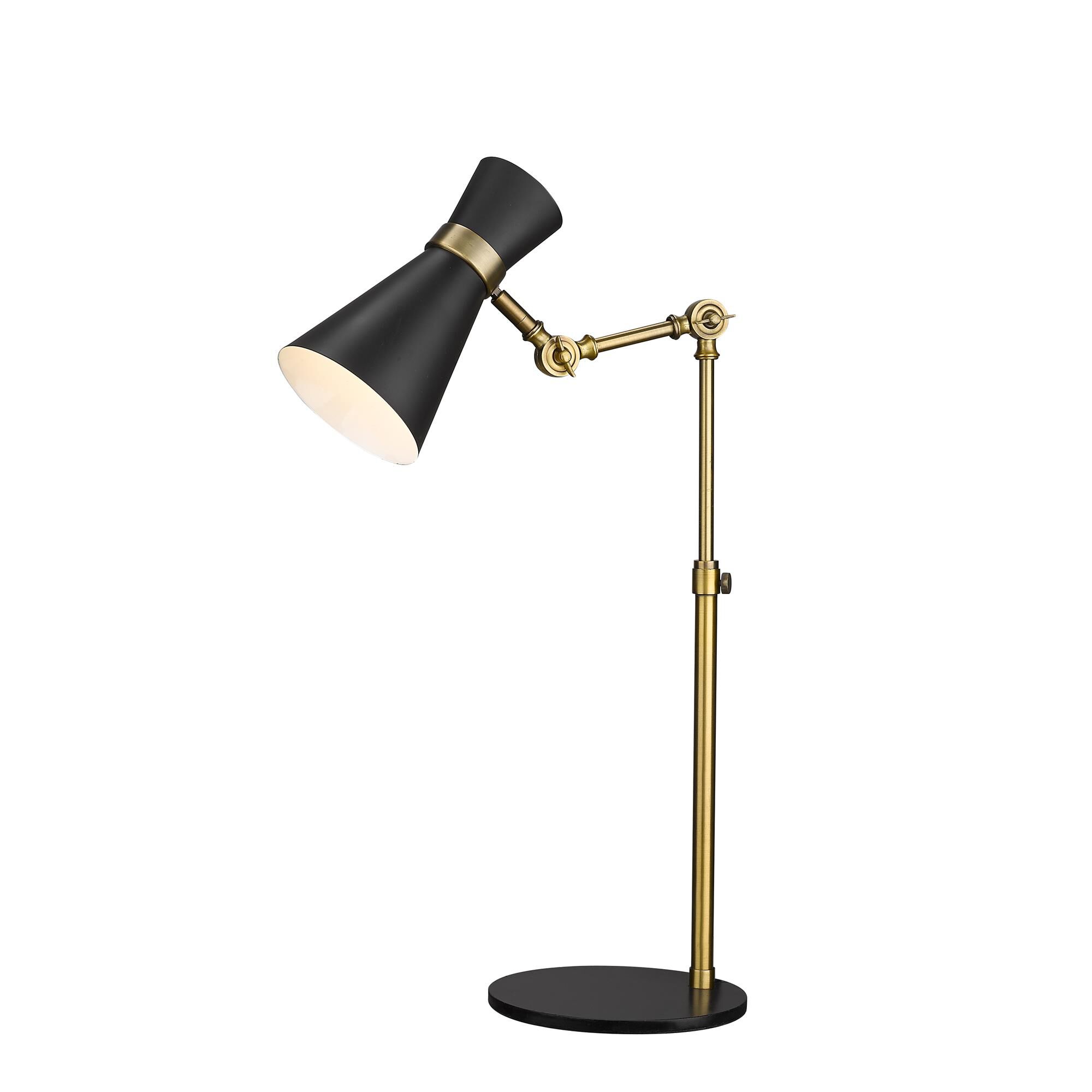 Shown in Matte Black + Heritage Brass finish and Metal glass and Metal shade