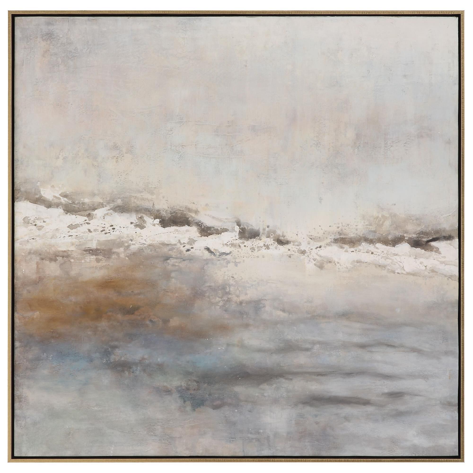 Shown in Firwood Frame In Gold Finish With Gray, Blue, Cream And Brown Hues, Gallery Frame finish