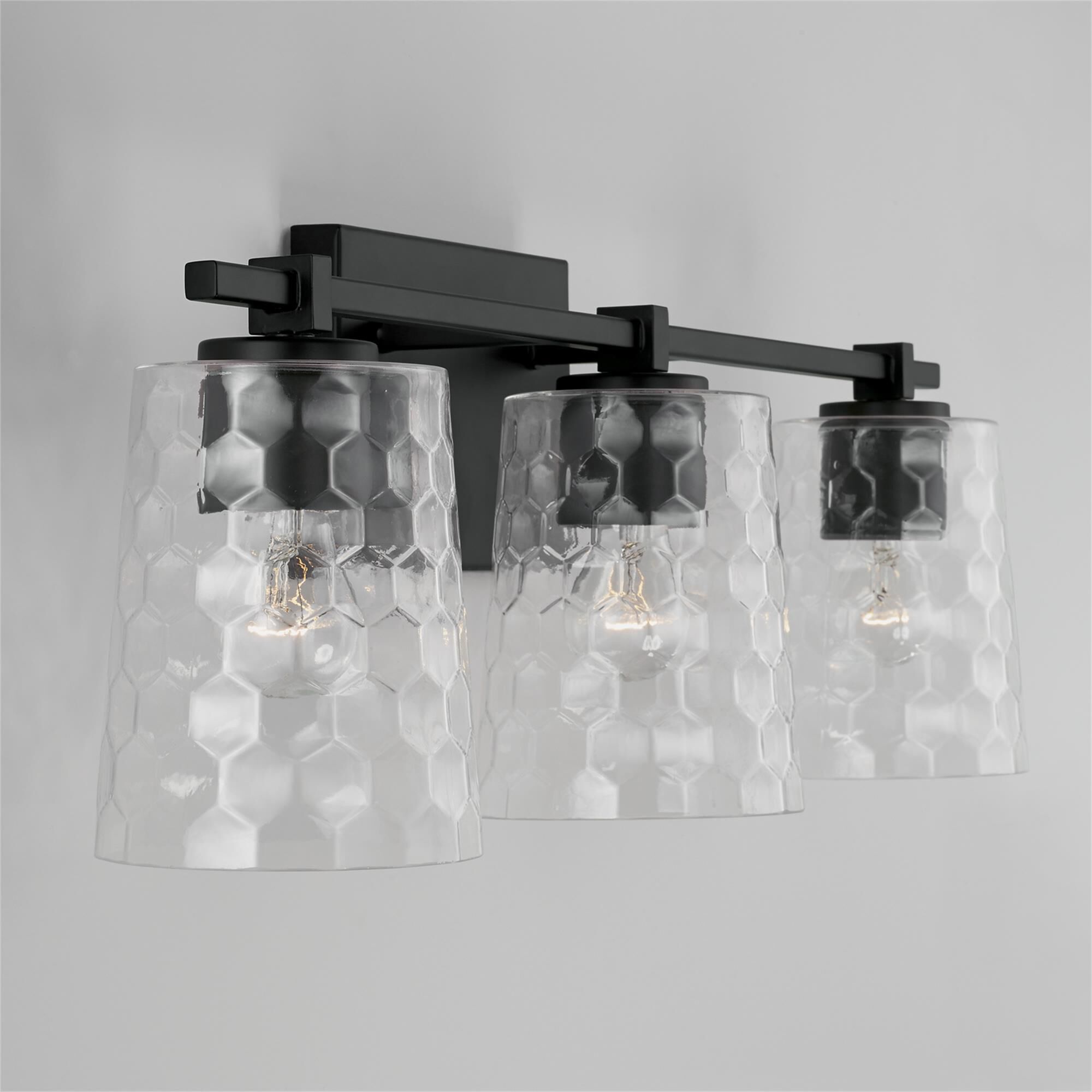Shown in Matte Black finish and Clear Honeycomb glass