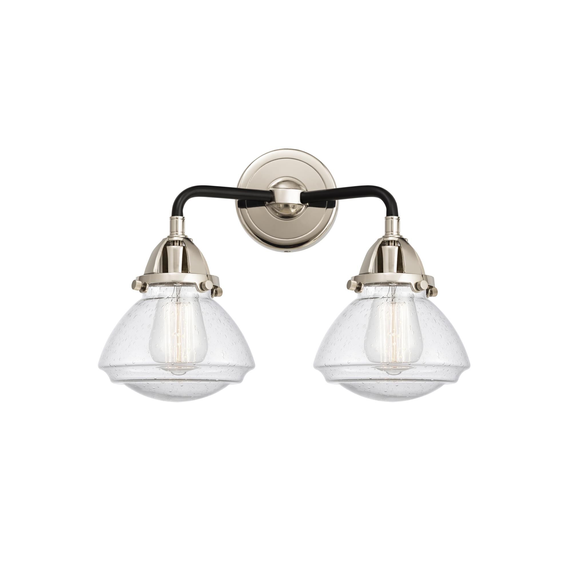 Shown in Black Polished Nickel finish and Seedy Olean glass and No Shade shade