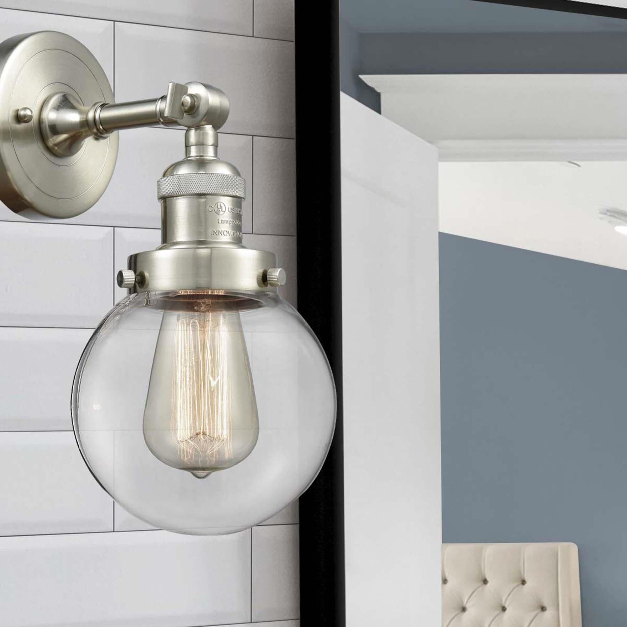 Shown in Brushed Satin Nickel finish and Clear glass and No Accent accent