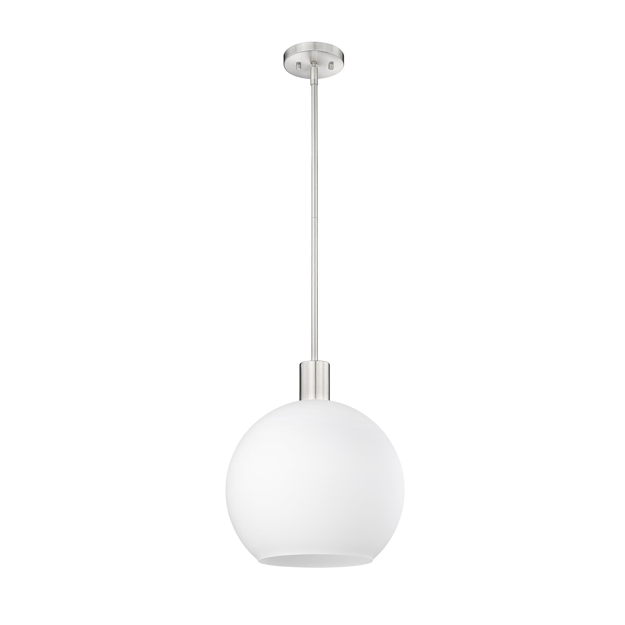 Shown in Brushed Nickel finish and White glass