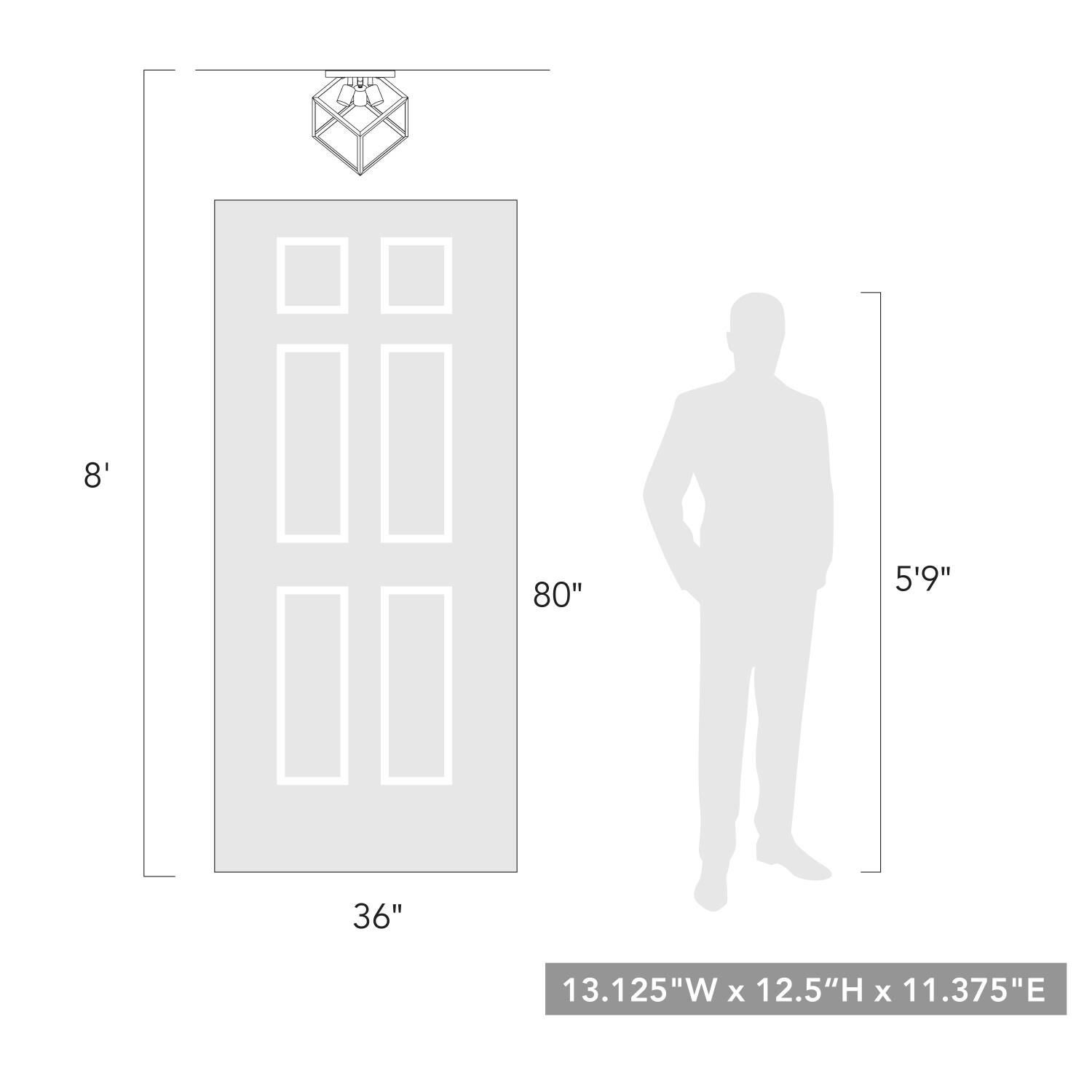 Cassio 13 Inch 3 Light Semi Flush Mount by Golden Lighting