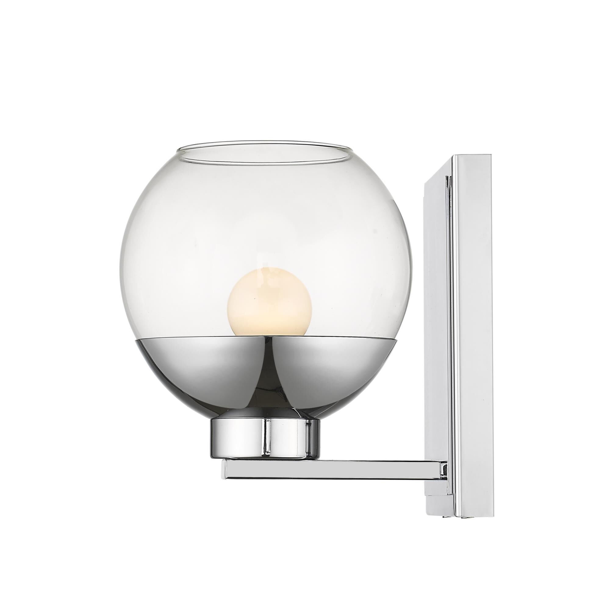 Shown in Chrome finish and Glass shade