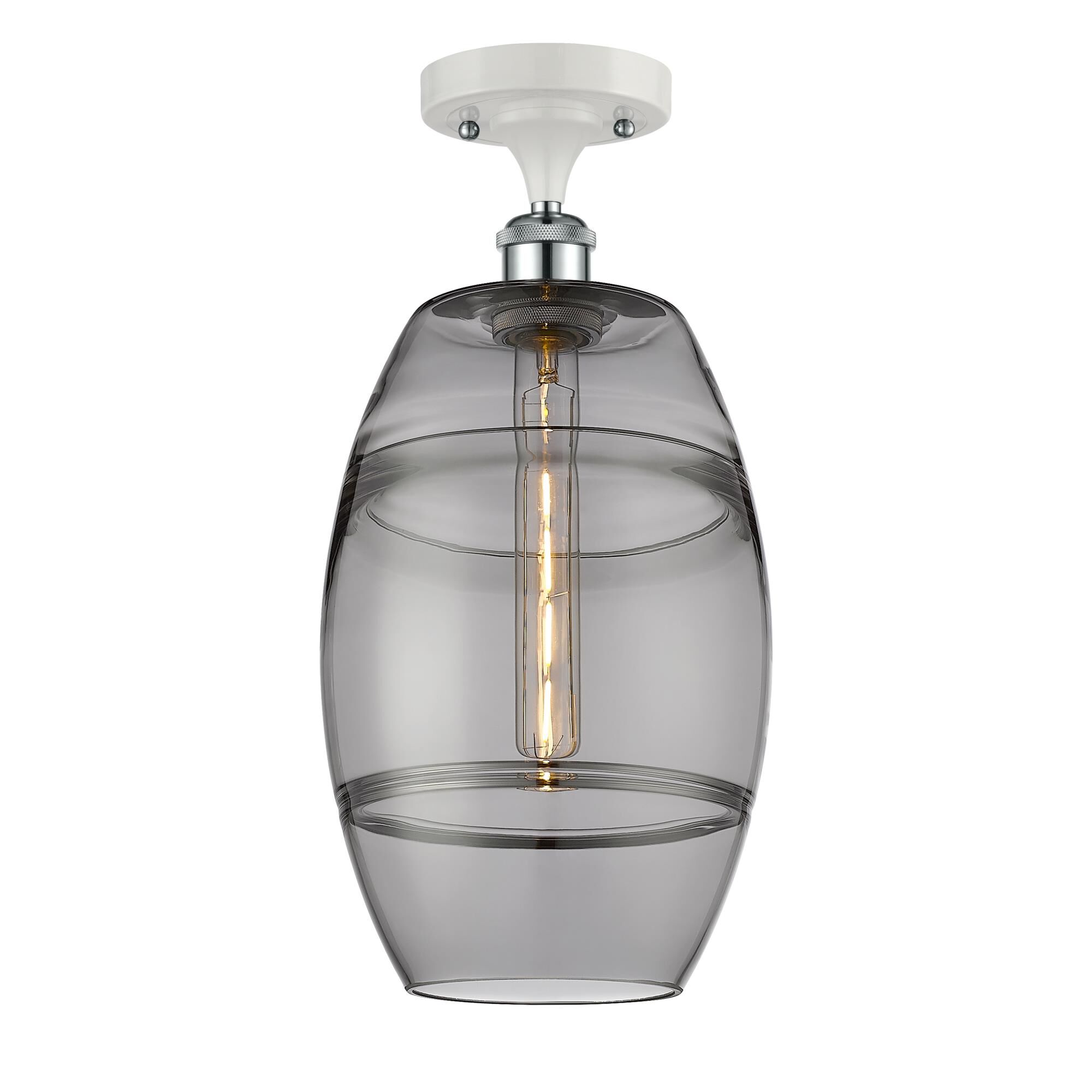 Shown in White Polished Chrome finish and Light Smoke glass