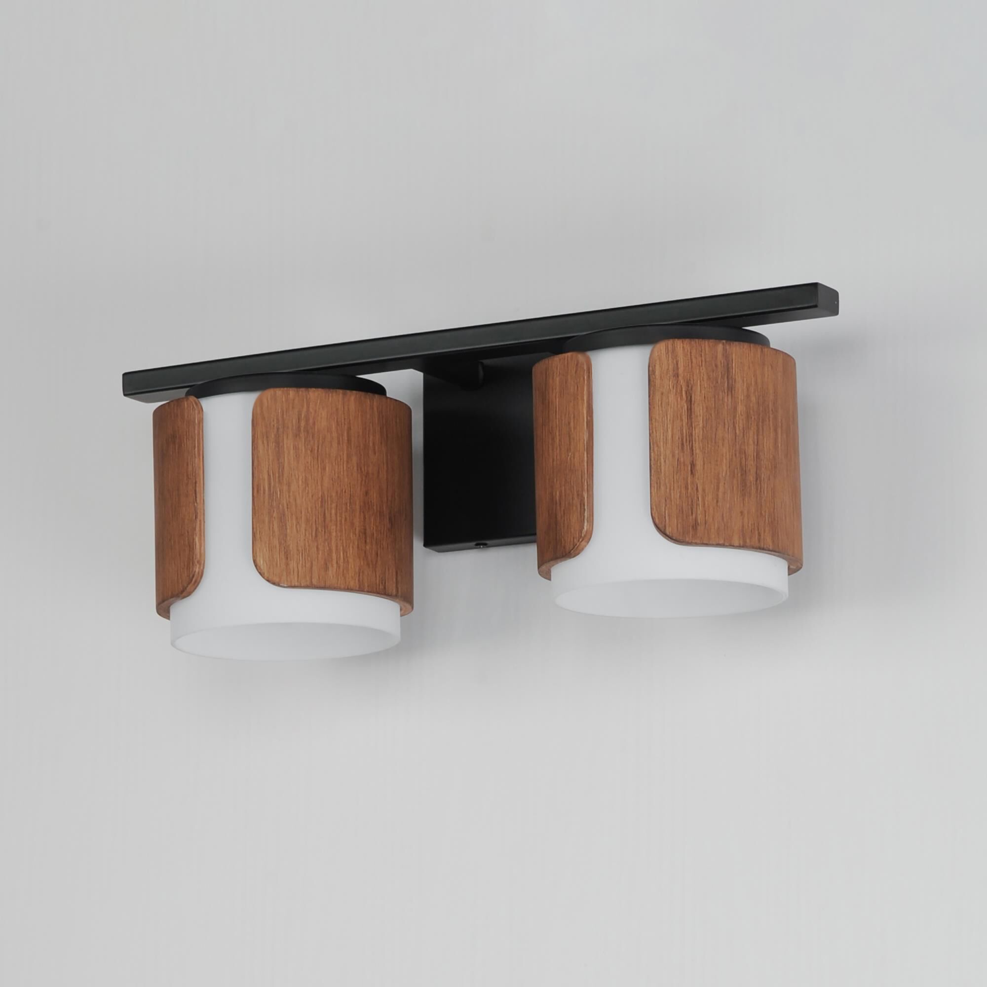 Shown in Walnut and Black finish and Satin White glass