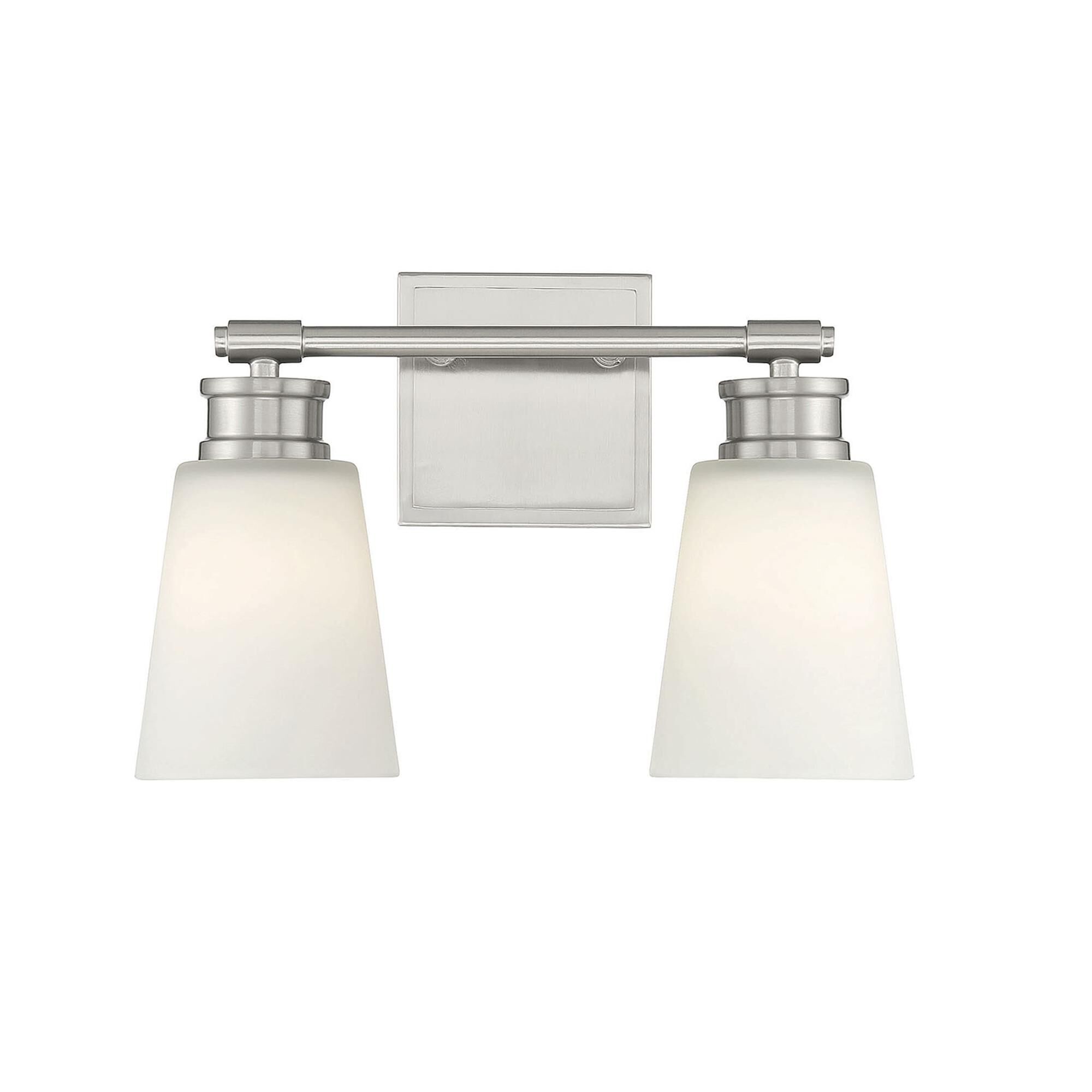 Shown in Brushed Nickel finish and Milk glass