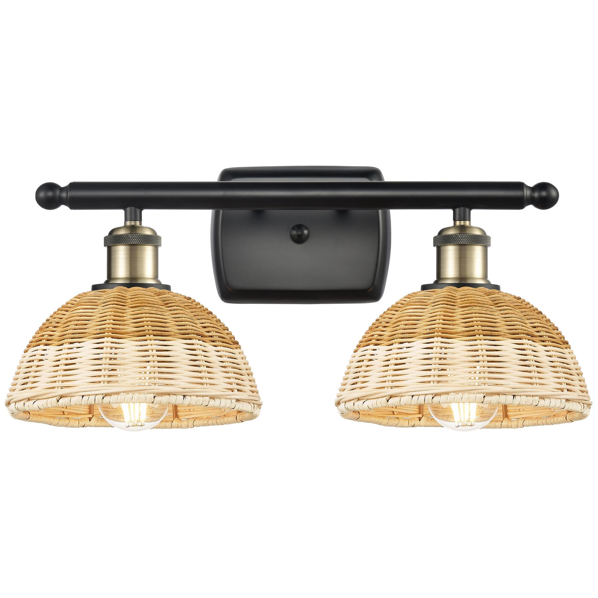 Shown in Black Antique Brass finish and Natural shade
