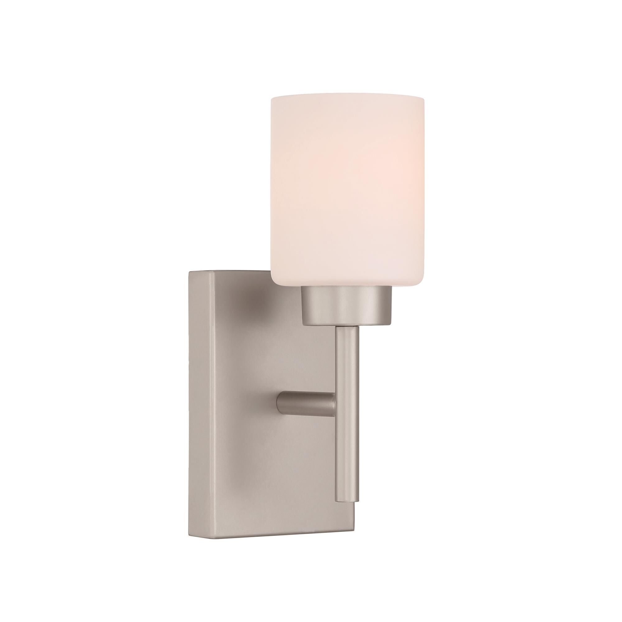 Shown in Satin Nickel finish and White Frosted glass and Glass shade