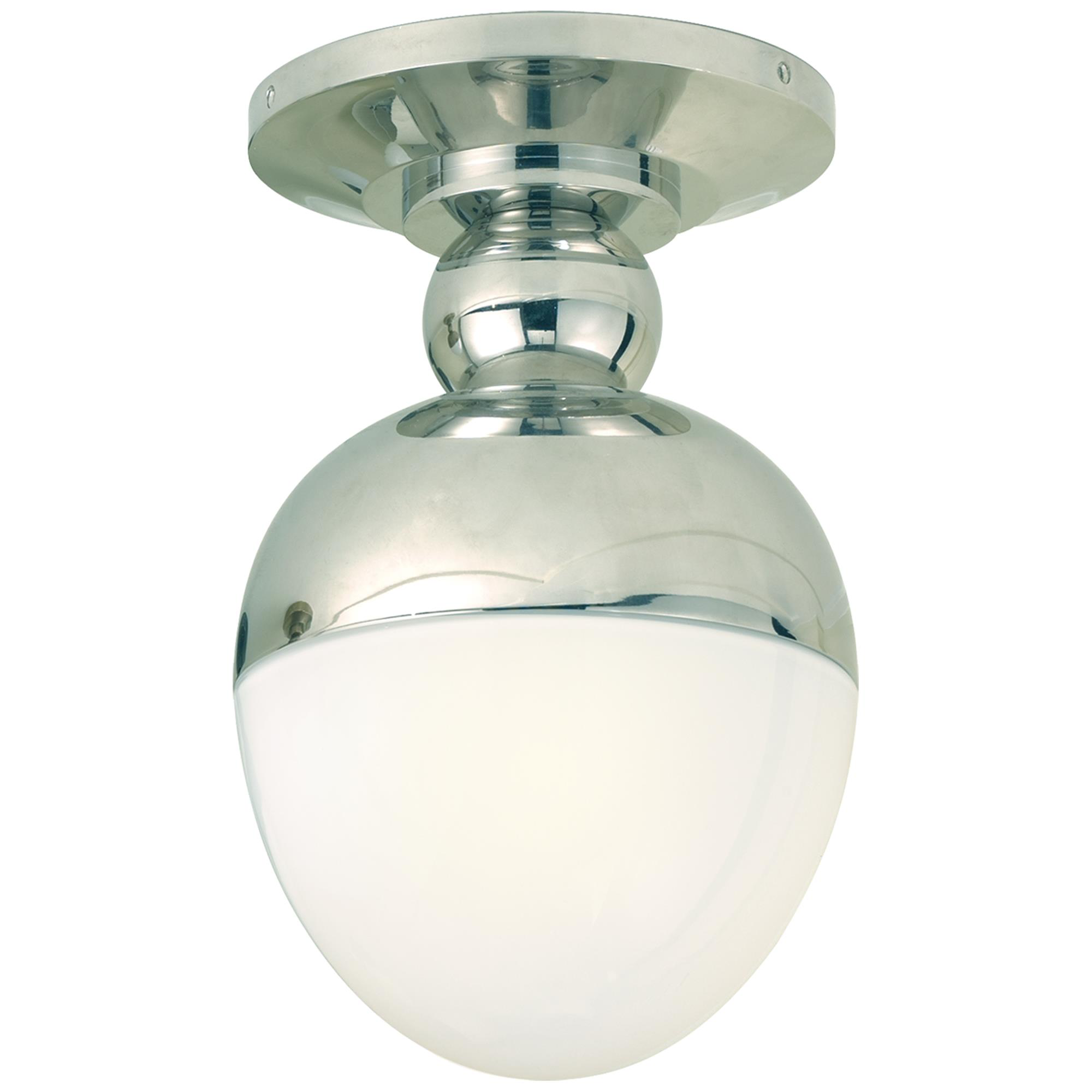 Shown in Polished Nickel finish and White glass