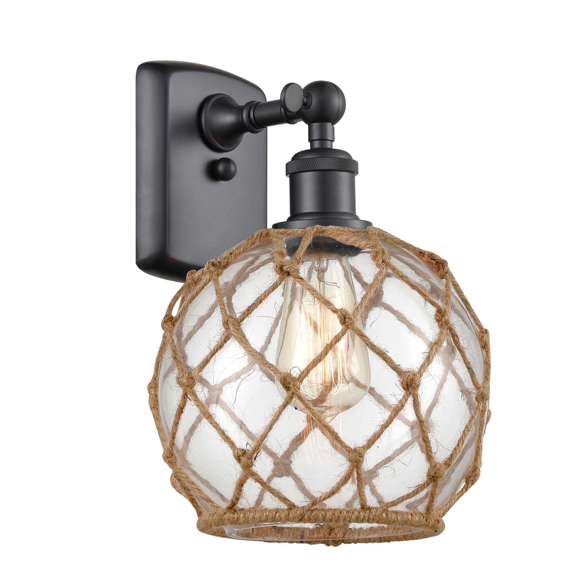 Shown in Matte Black finish and Clear With Black Rope glass