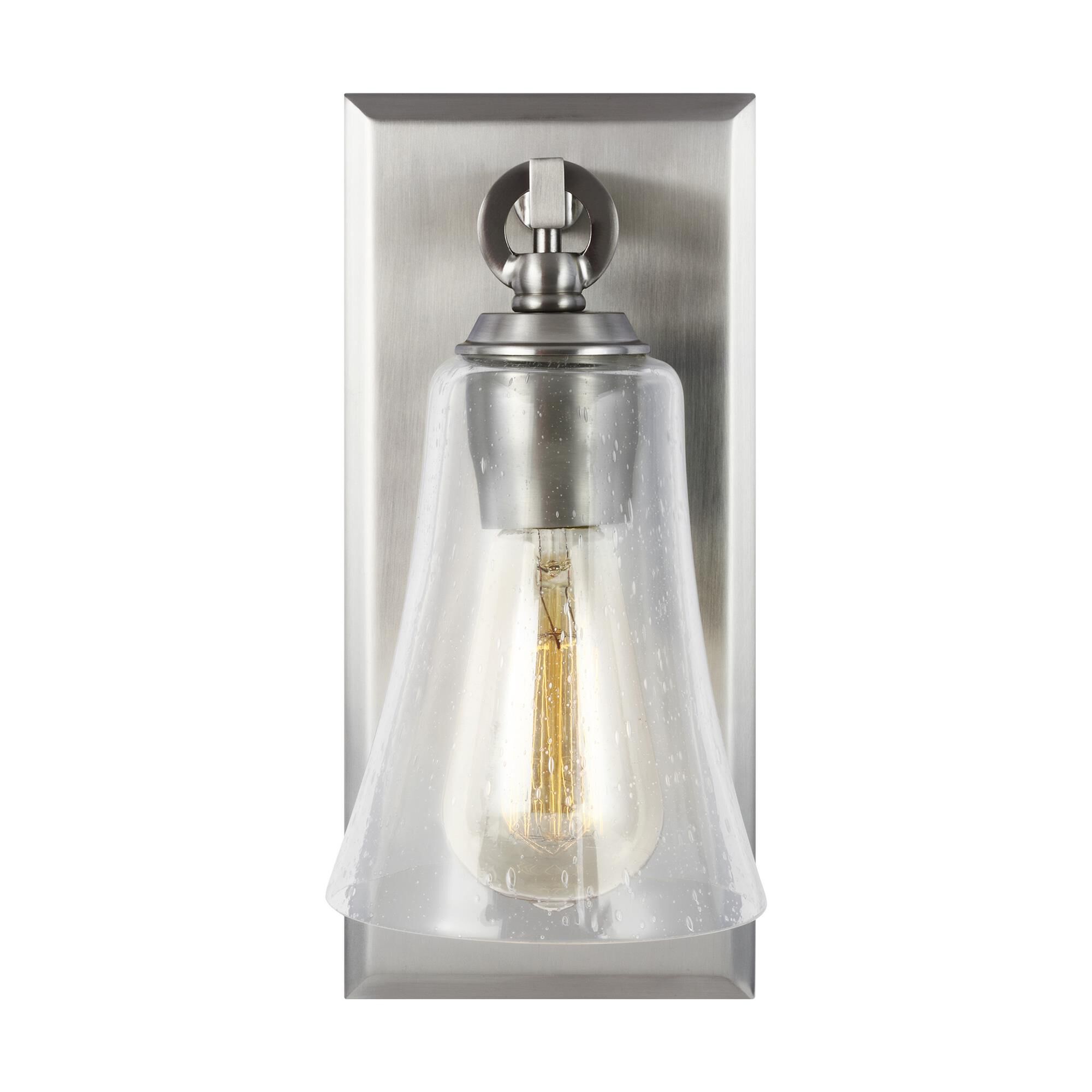 Shown in Satin Nickel finish and Clear Seeded glass
