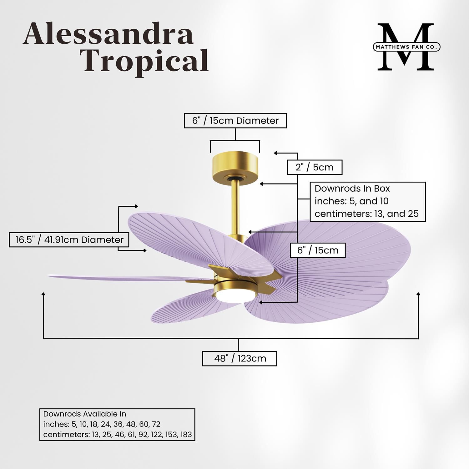 Alessandra Tropical Outdoor Rated 48 Inch Ceiling Fan with Light Kit by Matthews Fan Company