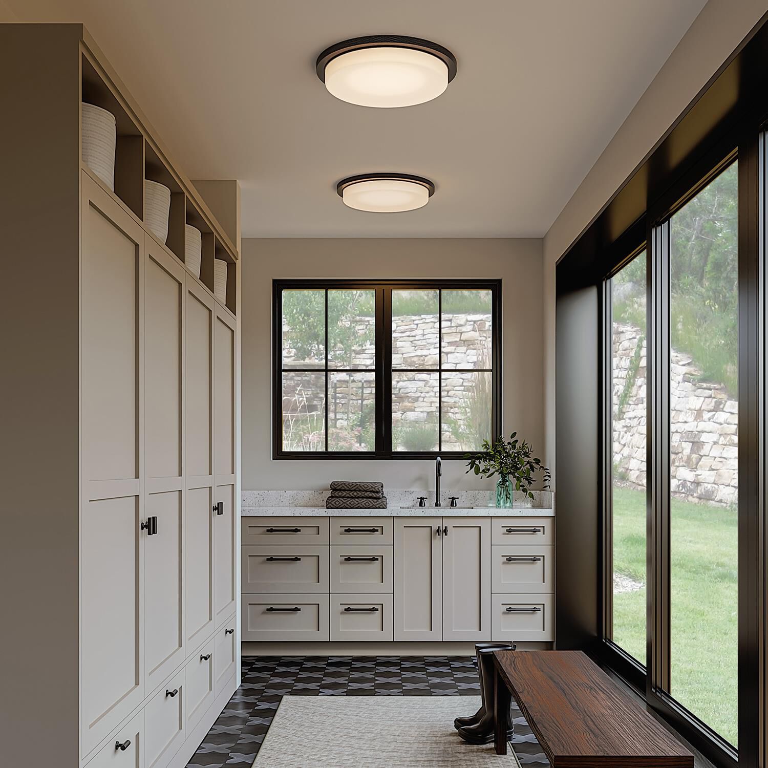 Shown in Matte Black finish and Soft White glass