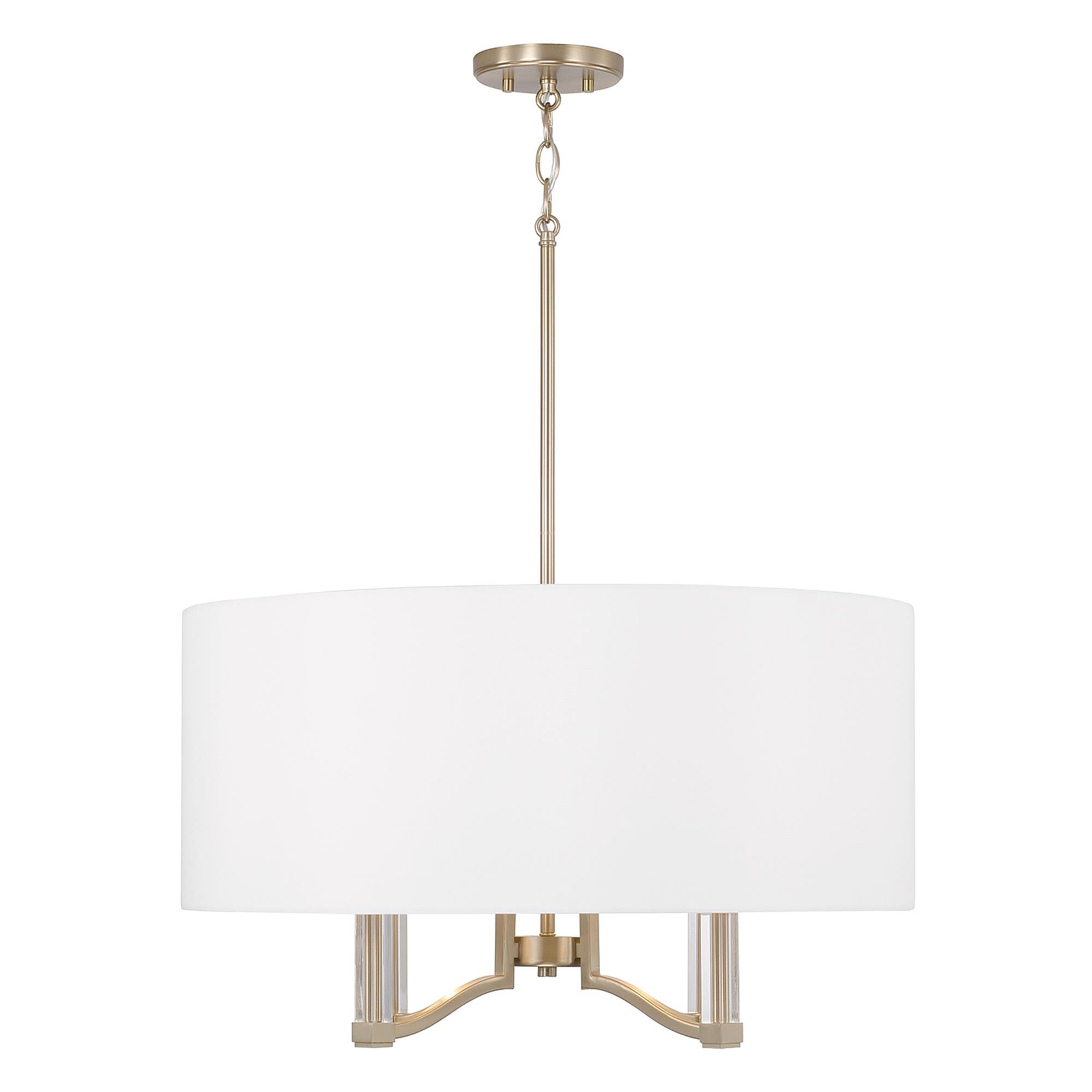 Shown in Matte Brass finish and White Fabric shade