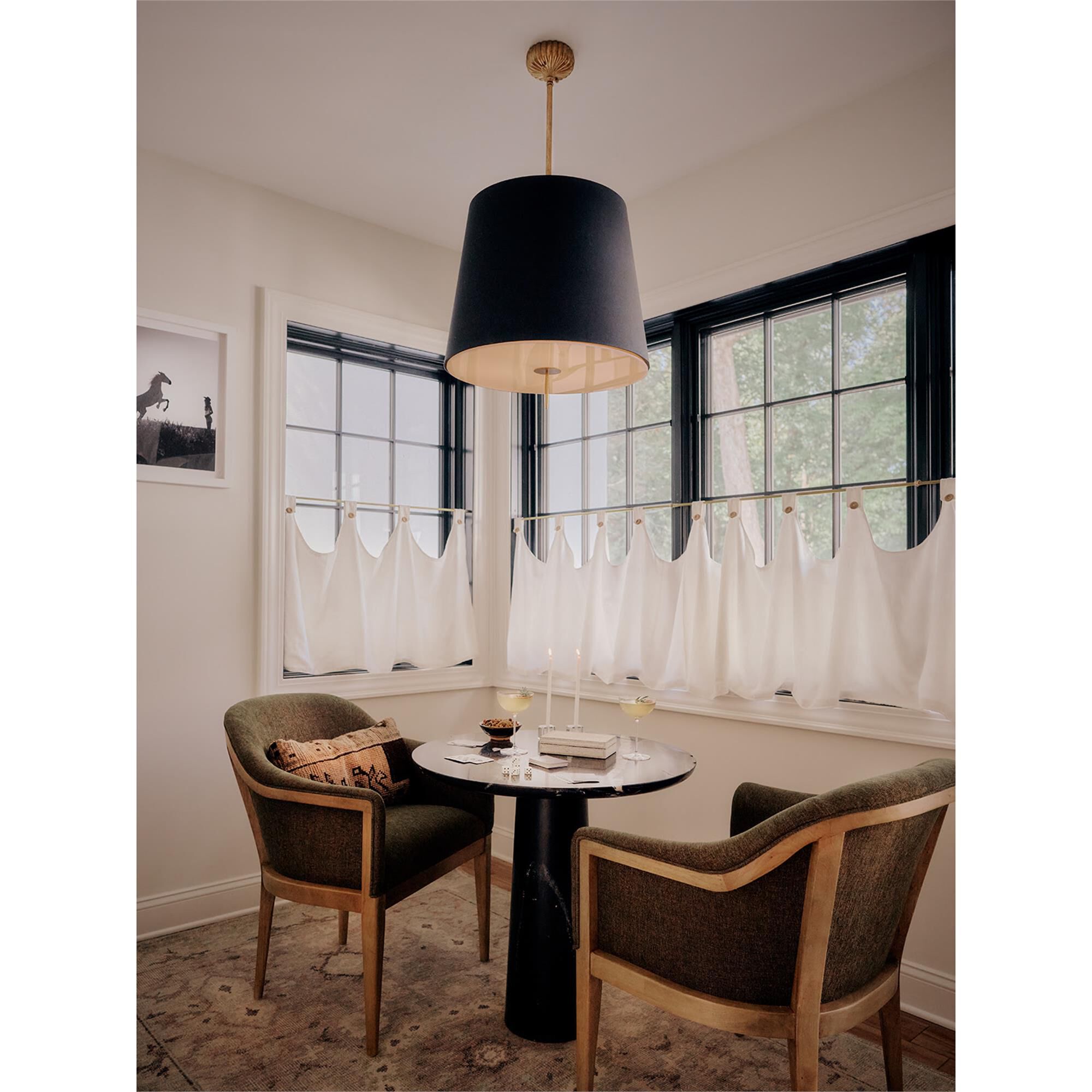 Shown in Antique Gold Leaf finish and Linen shade